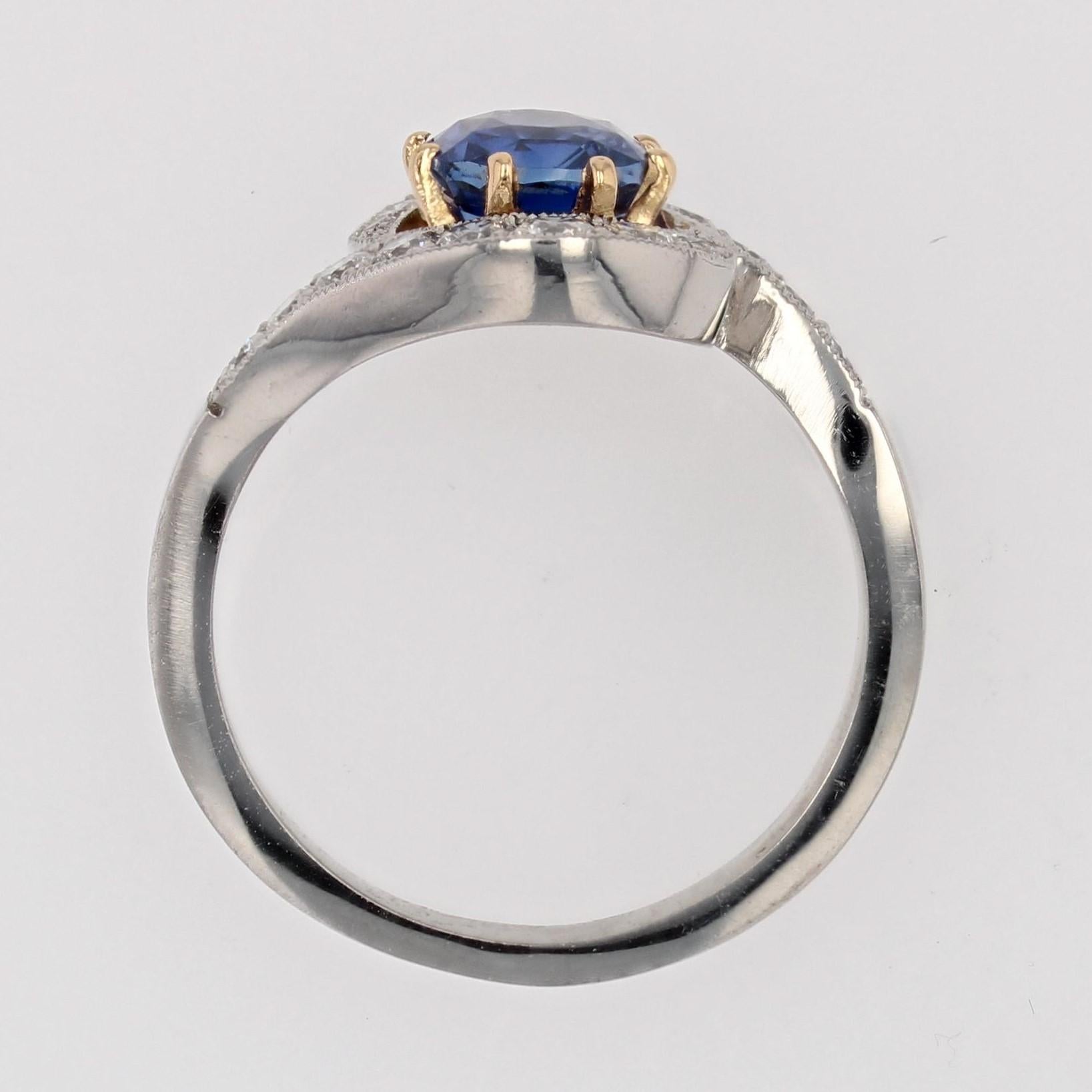 Belle Epoque Spirit Sapphire Diamonds 18 Karat Yellow Gold Platinum Swirl Ring For Sale 5