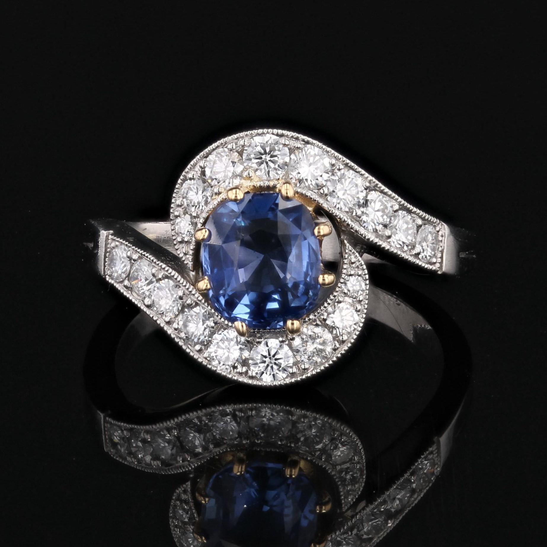 Belle Époque Belle Epoque Spirit Sapphire Diamonds 18 Karat Yellow Gold Platinum Swirl Ring For Sale