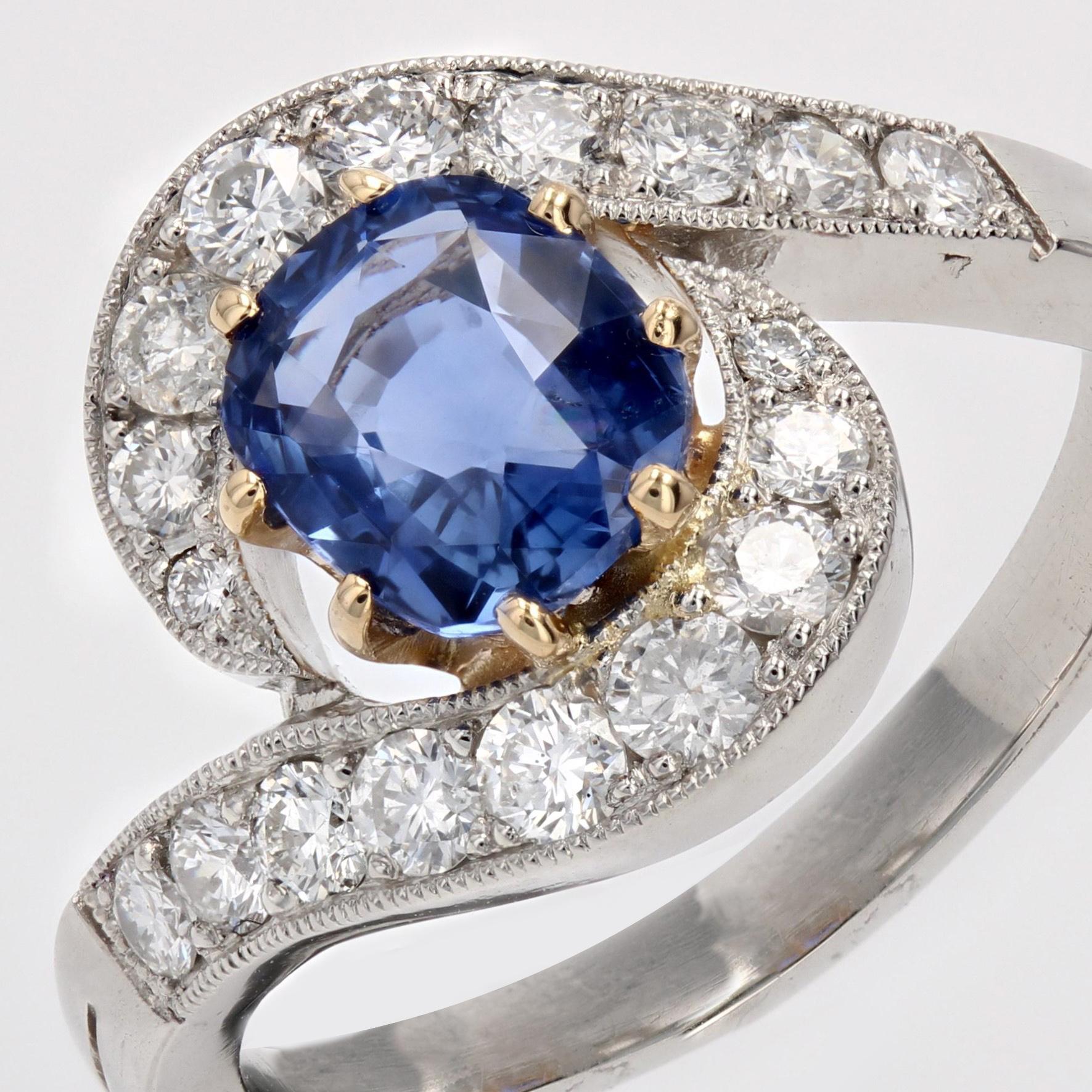 Belle Epoque Spirit Sapphire Diamonds 18 Karat Yellow Gold Platinum Swirl Ring For Sale 2