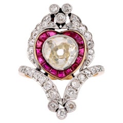 Belle Époque Style  2.12 Carat Diamond Ruby 18K Yellow Gold Cocktail Ring