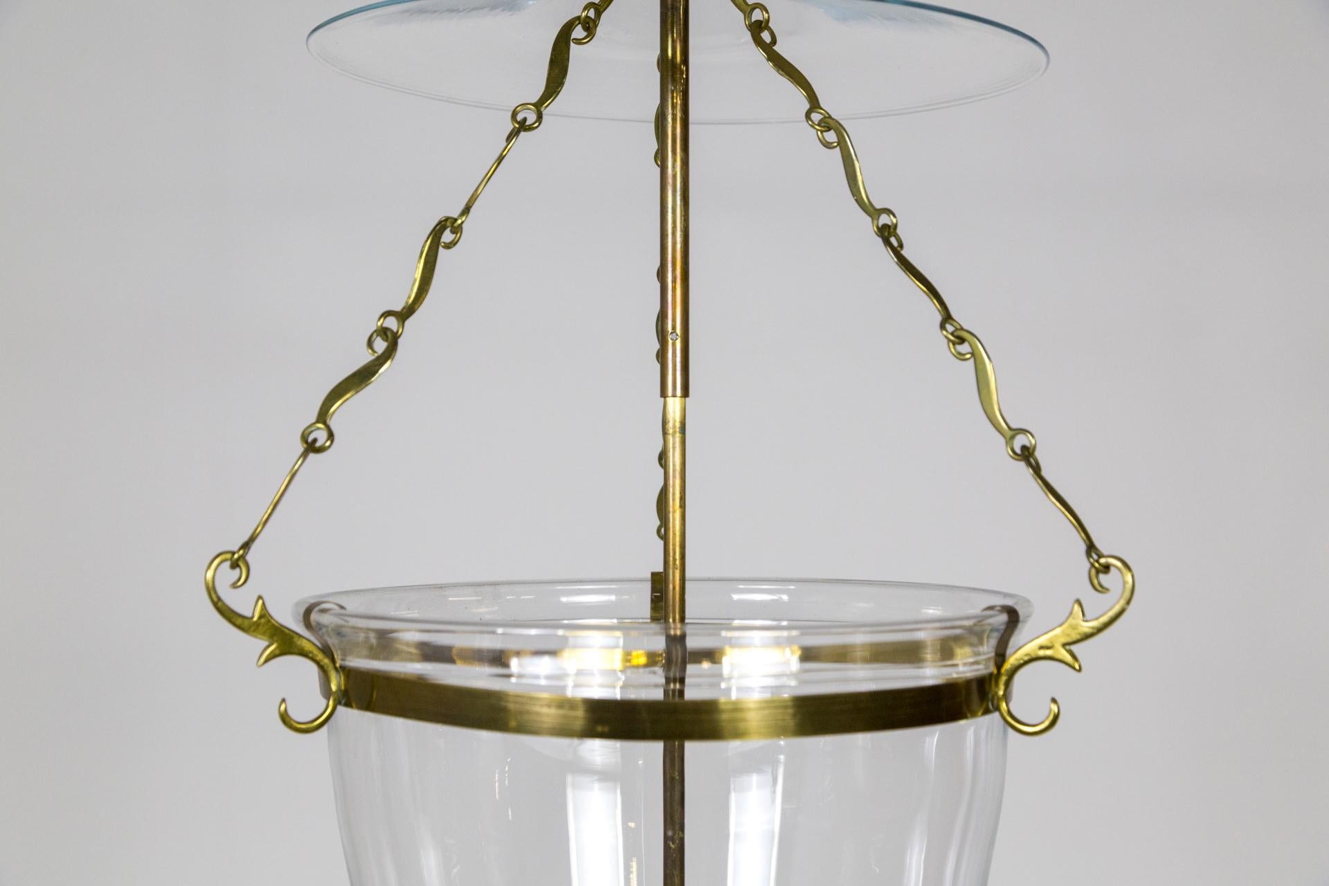 Belle Epoque Style Brass & Glass Bell Jar Lantern w/ Smoke Bell & Swirling Chain 5