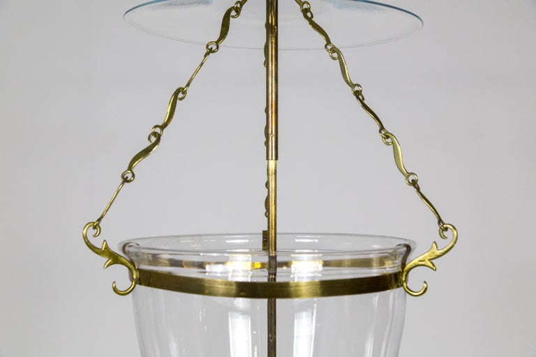 Belle Epoque Style Brass & Glass Bell Jar Lantern w/ Smoke Bell & Swirling Chain For Sale 6