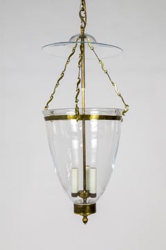 Belle Epoque Style Brass & Glass Bell Jar Lantern w/ Smoke Bell & Swirling Chain