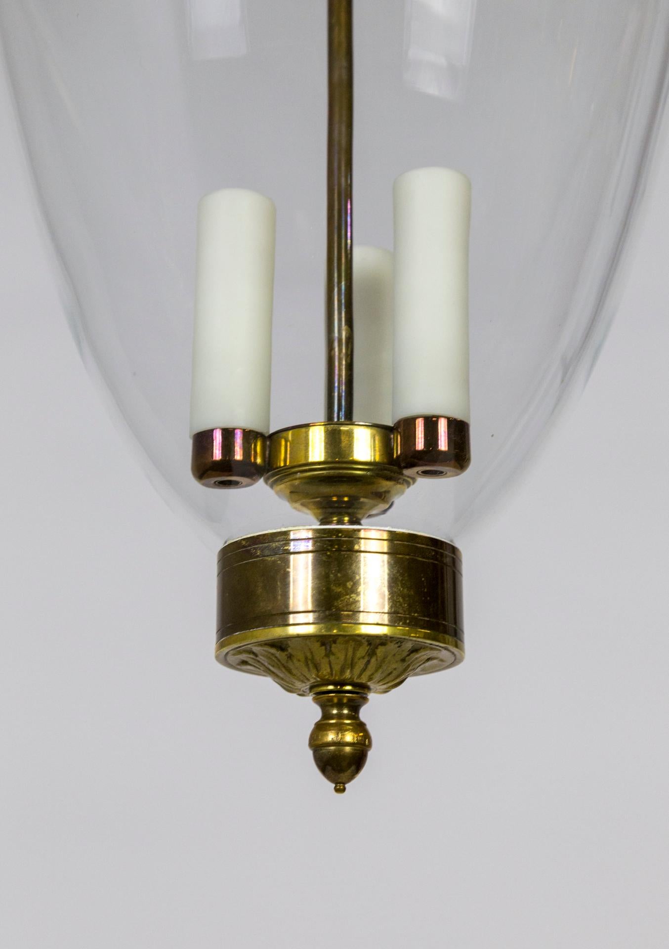 Belle Époque Belle Epoque Style Brass & Glass Bell Jar Lantern w/ Smoke Bell & Swirling Chain
