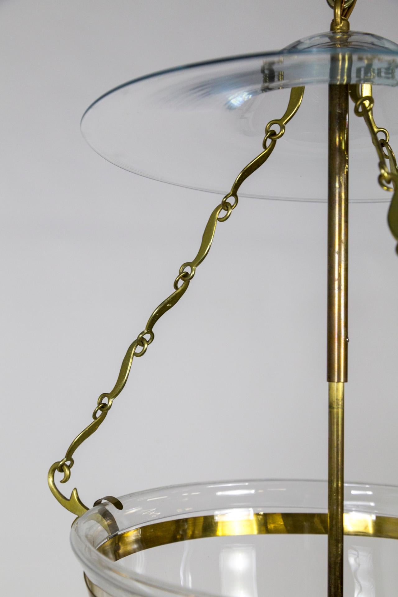 Late 20th Century Belle Epoque Style Brass & Glass Bell Jar Lantern w/ Smoke Bell & Swirling Chain