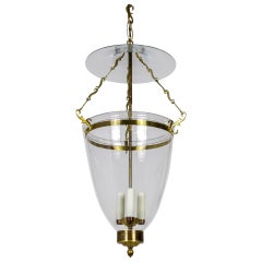 Belle Epoque Style Brass & Glass Bell Jar Lantern w/ Smoke Bell & Swirling Chain