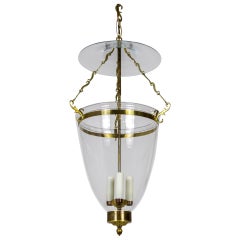 Belle Epoque Style Brass & Glass Bell Jar Lantern w/ Smoke Bell & Swirling Chain