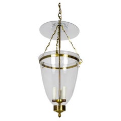 Belle Epoque Style Brass & Glass Bell Jar Lantern w/ Smoke Bell & Swirling Chain