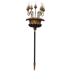 Belle Epoque Style Electrified Seven Arm Wall Candelabra in Black and Gold