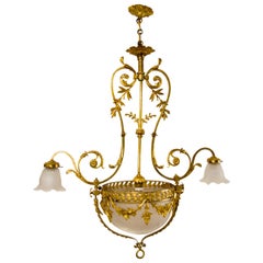 Belle Époque Style Gilt Bronze and Frosted Glass Three-Light Chandelier