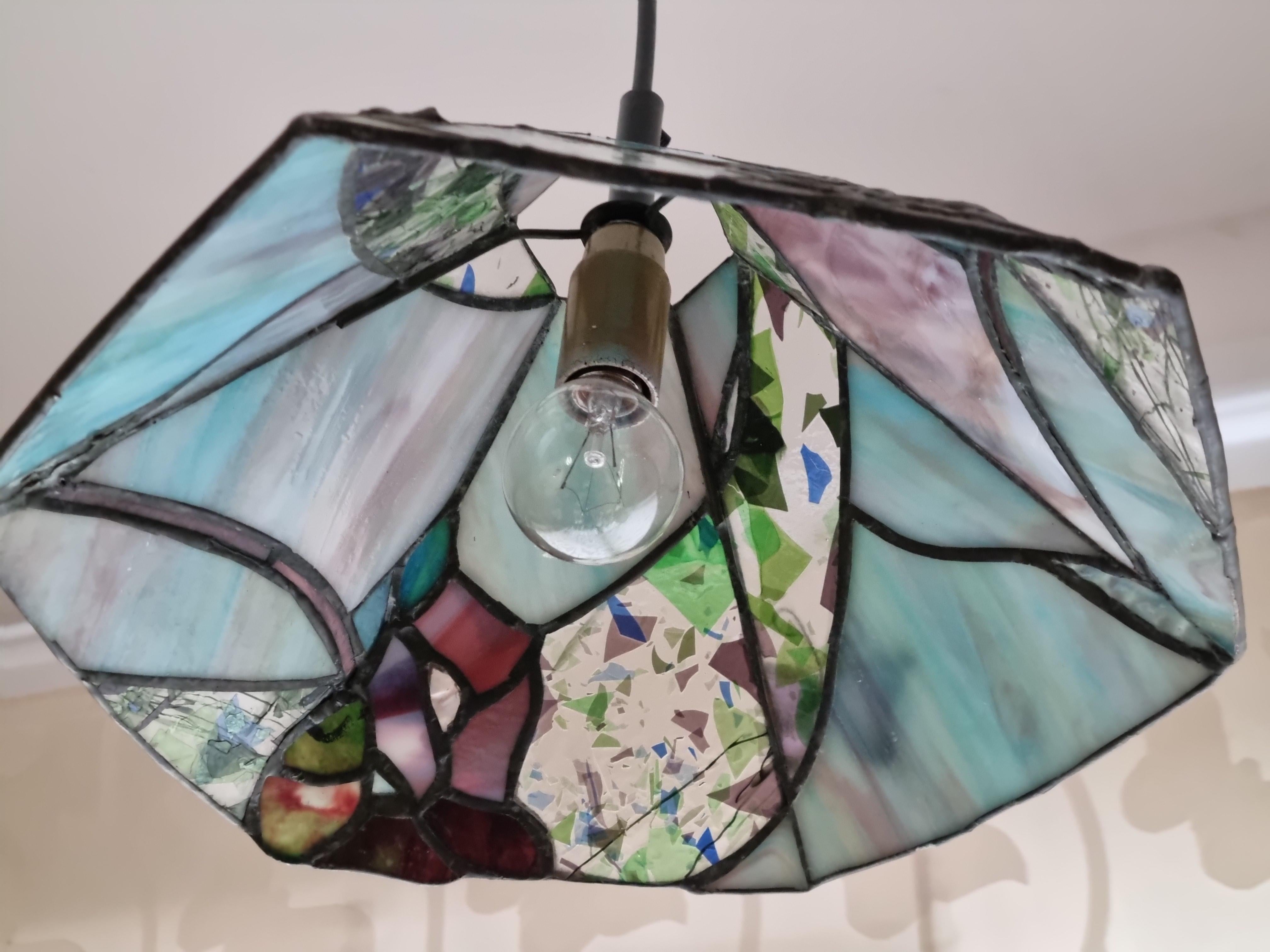 Belle Époque Belle Epoque Style Hanging Lamp Made of Handmade Tiffany Glass For Sale