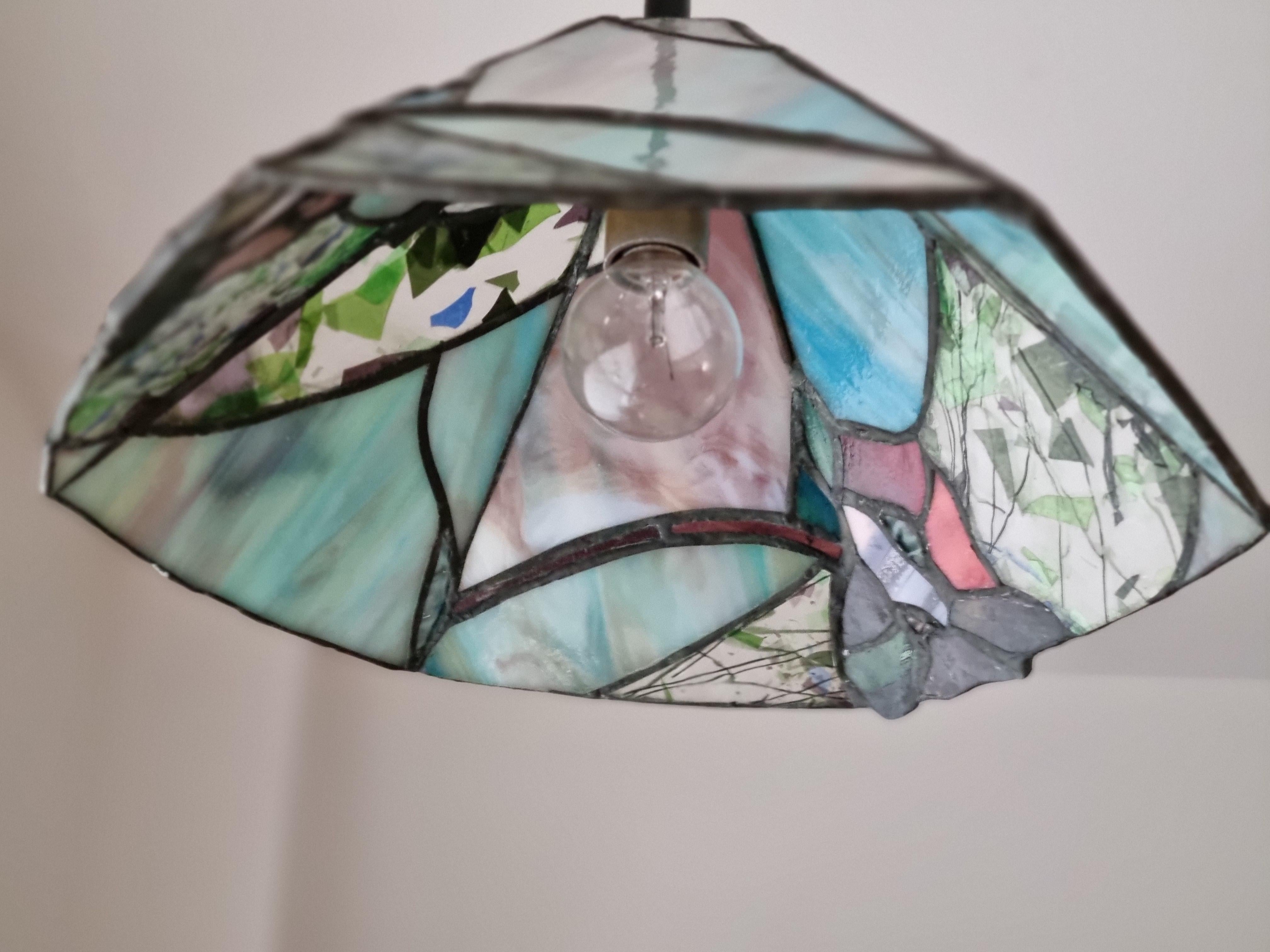 Swiss Belle Epoque Style Hanging Lamp Made of Handmade Tiffany Glass For Sale