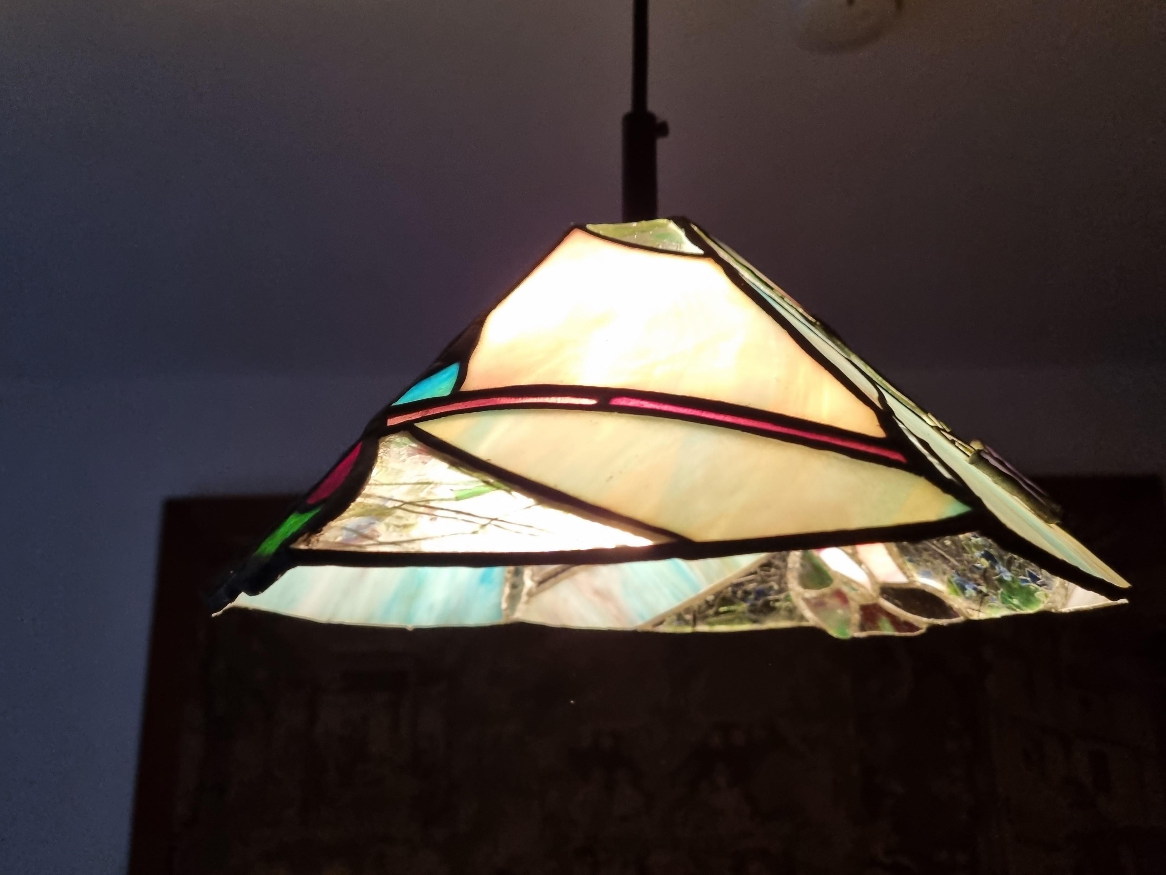 Late 20th Century Belle Epoque Style Hanging Lamp Made of Handmade Tiffany Glass For Sale