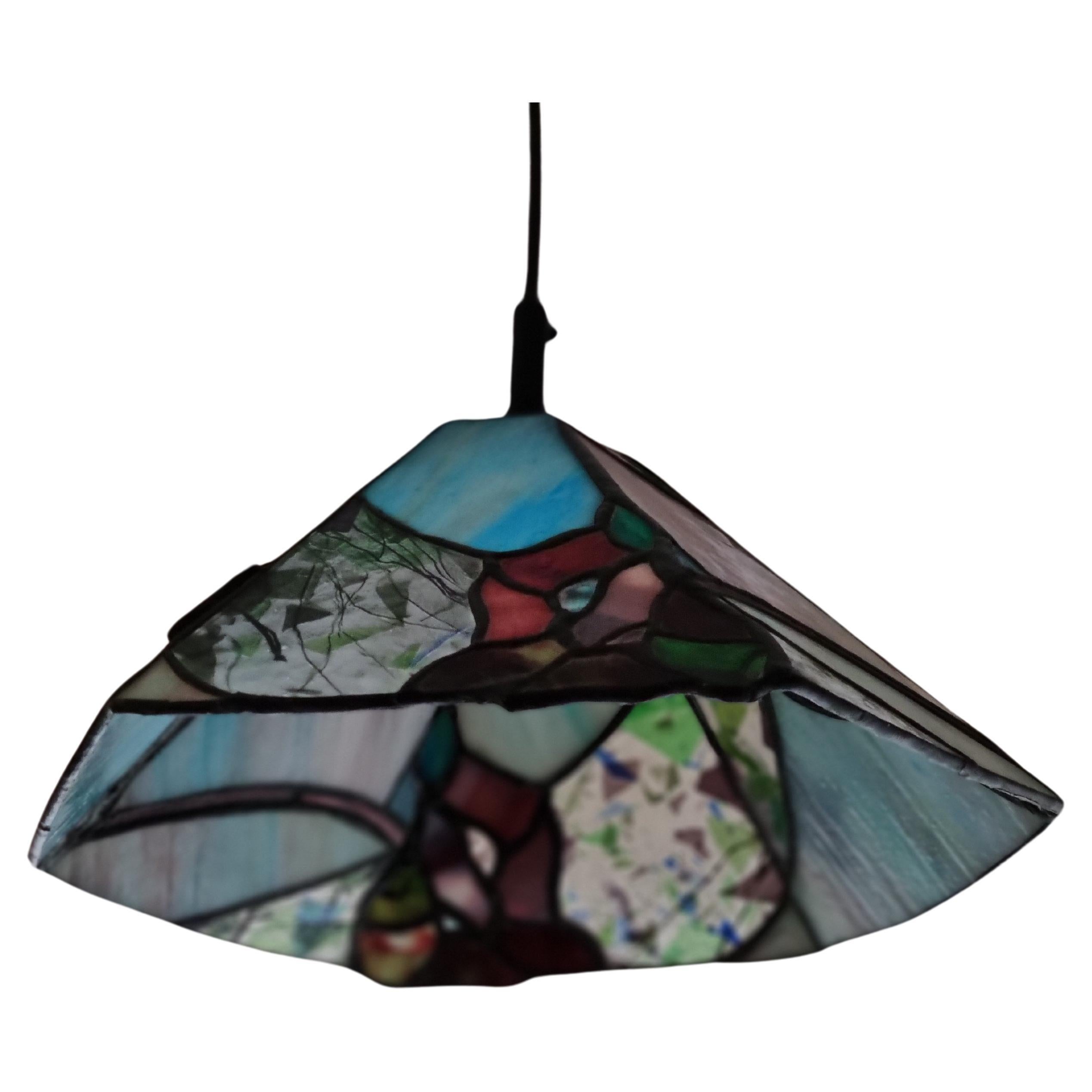 Belle Epoque Style Hanging Lamp Made of Handmade Tiffany Glass For Sale