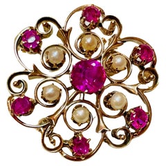 Belle Epoque  Style Pink Sapphire and Pearl Brooch