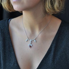 Belle Epoque Style Platinum 1.16 Carat Ruby 1.06 Carat Diamond Pendant Necklace