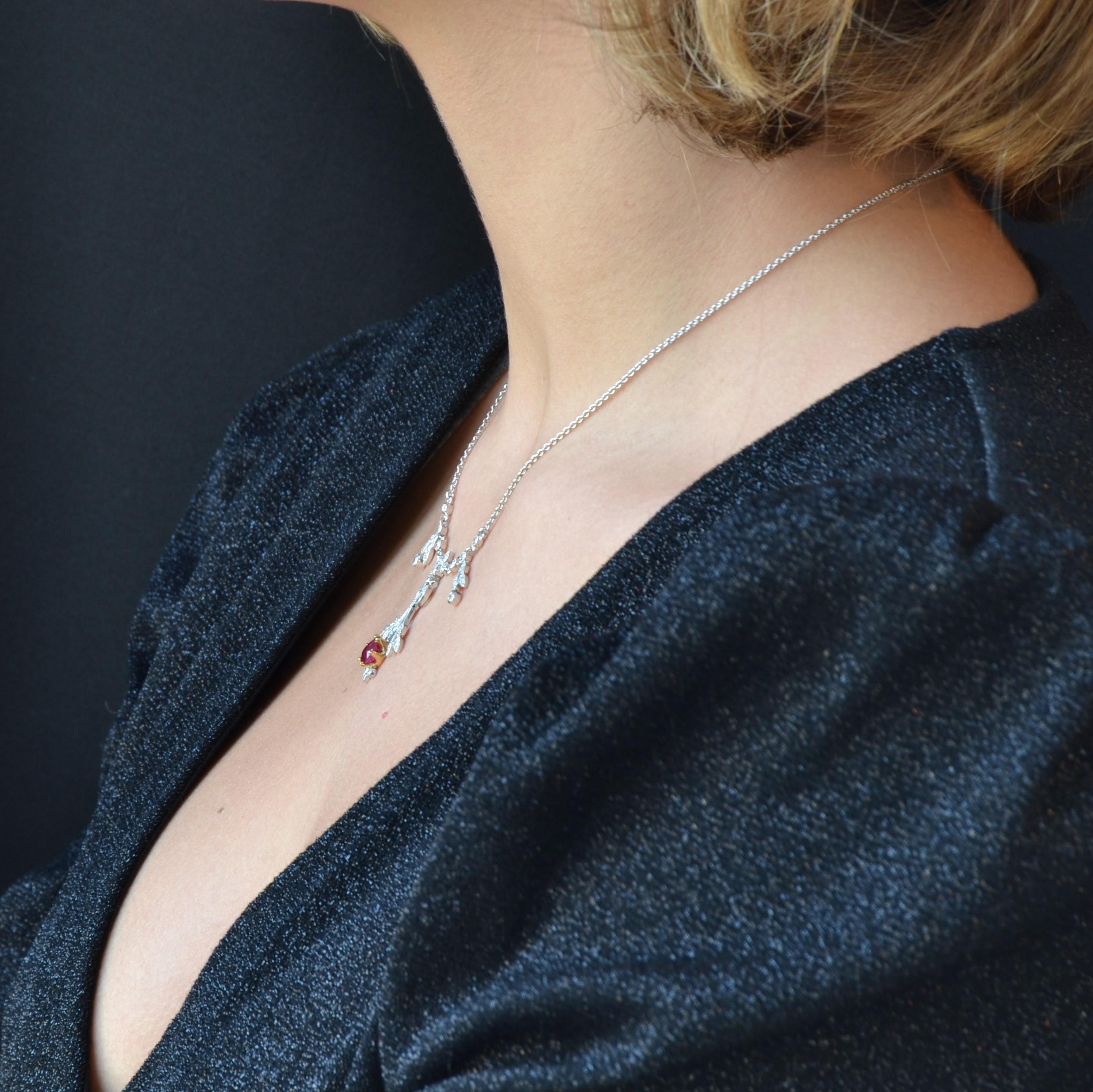 Brilliant Cut Belle Epoque Style Platinum 1.16 Carat Ruby 1.06 Carat Diamond Pendant Necklace For Sale