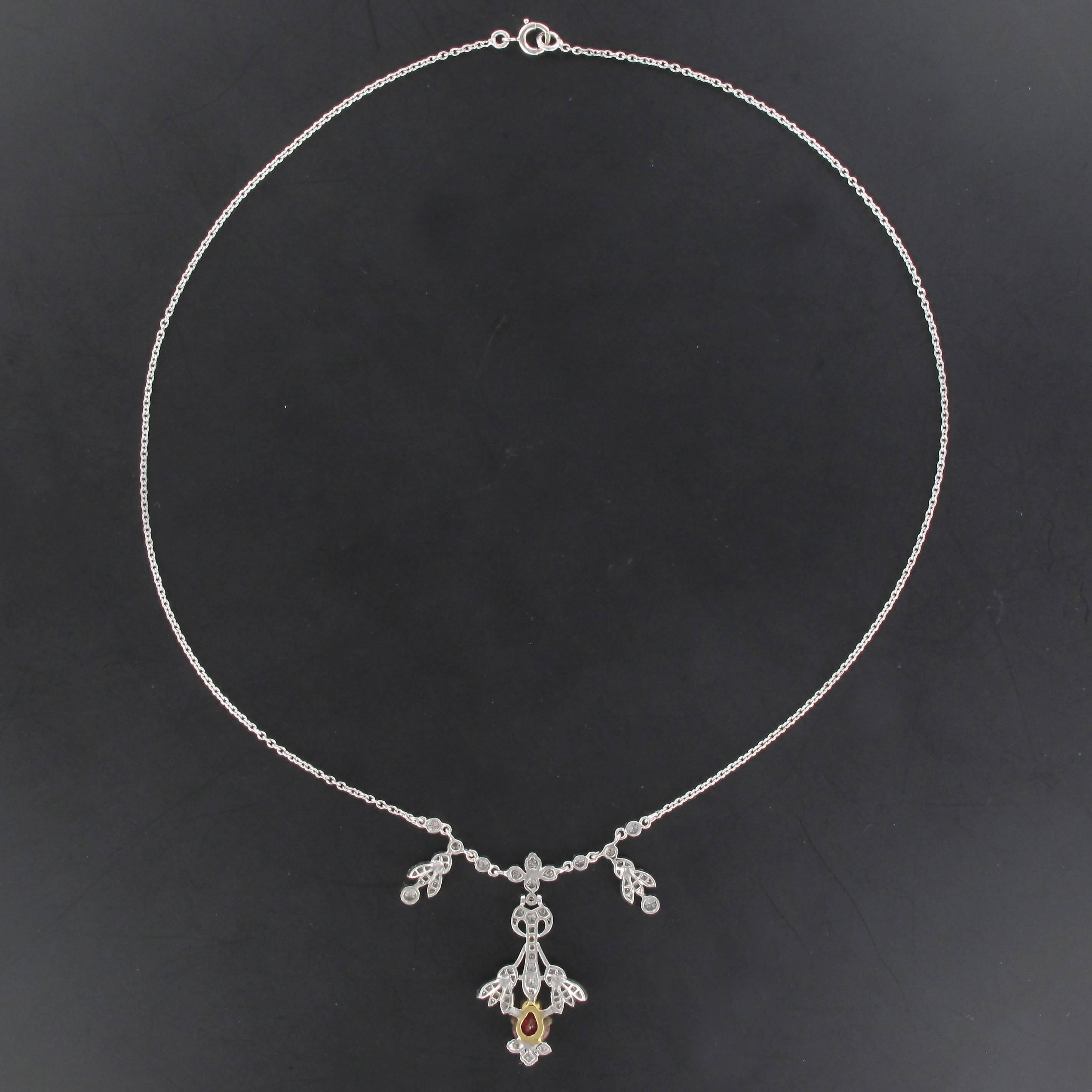 Collar Colgante de Platino Estilo Belle Epoque 1,16 Quilates Rubí 1,06 Quilates Diamante en venta 1