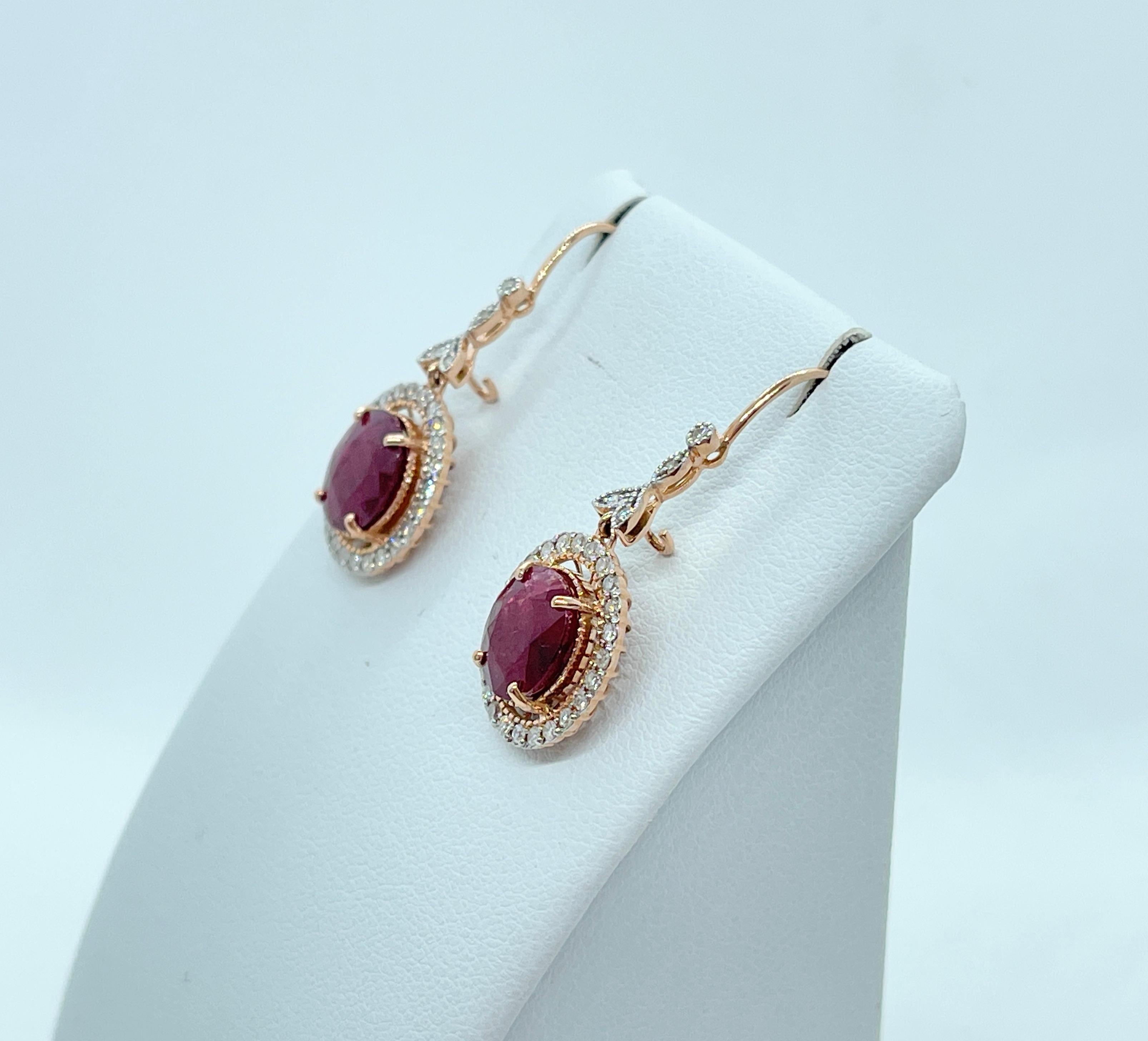 Belle Époque Belle Epoque Style Ruby Diamond Dangle Hook Earrings 14ct Rose Gold Valuation For Sale
