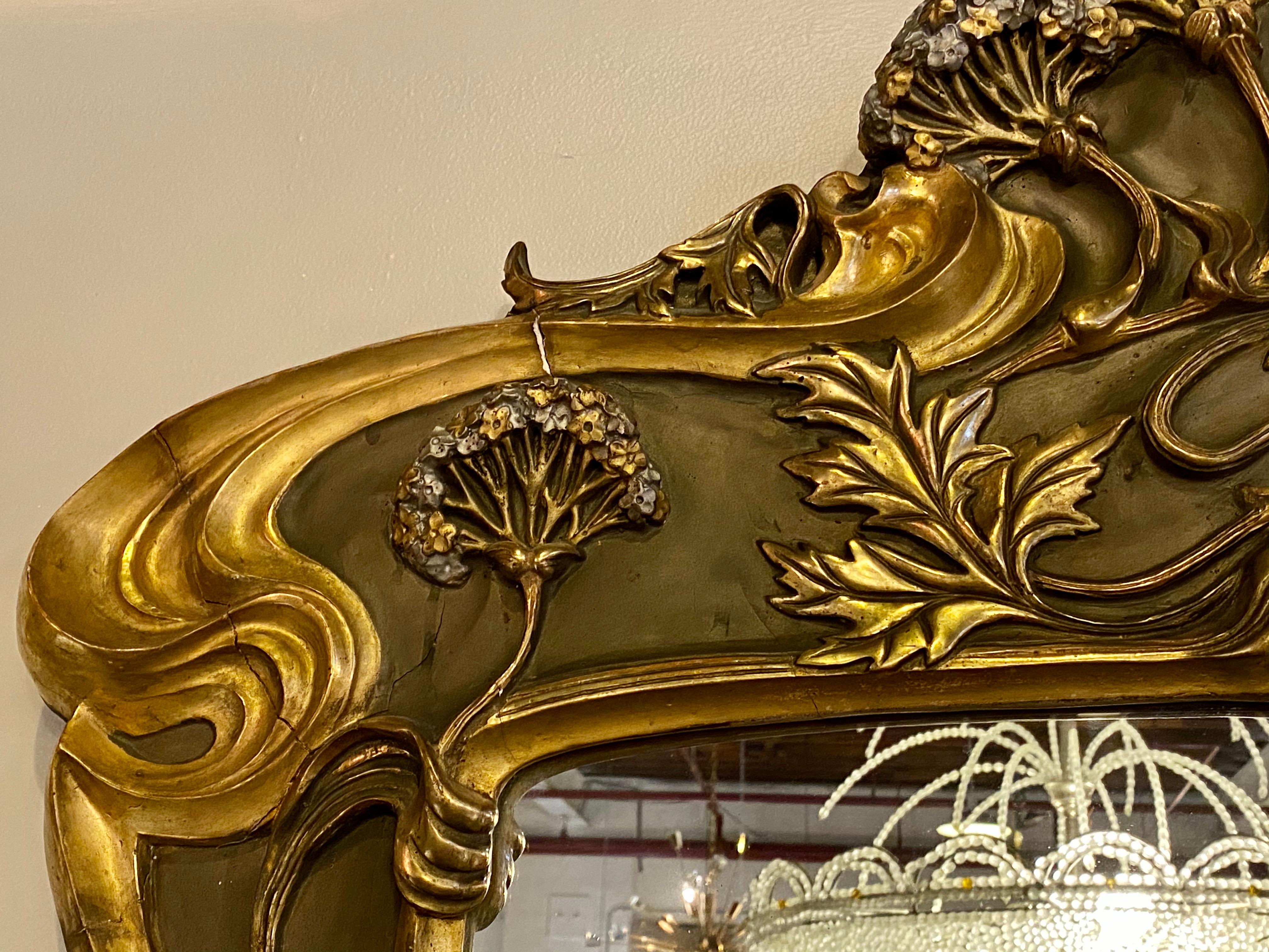 French Belle Époque Style Wall or over Mantel Mirror Art Nouveau Form