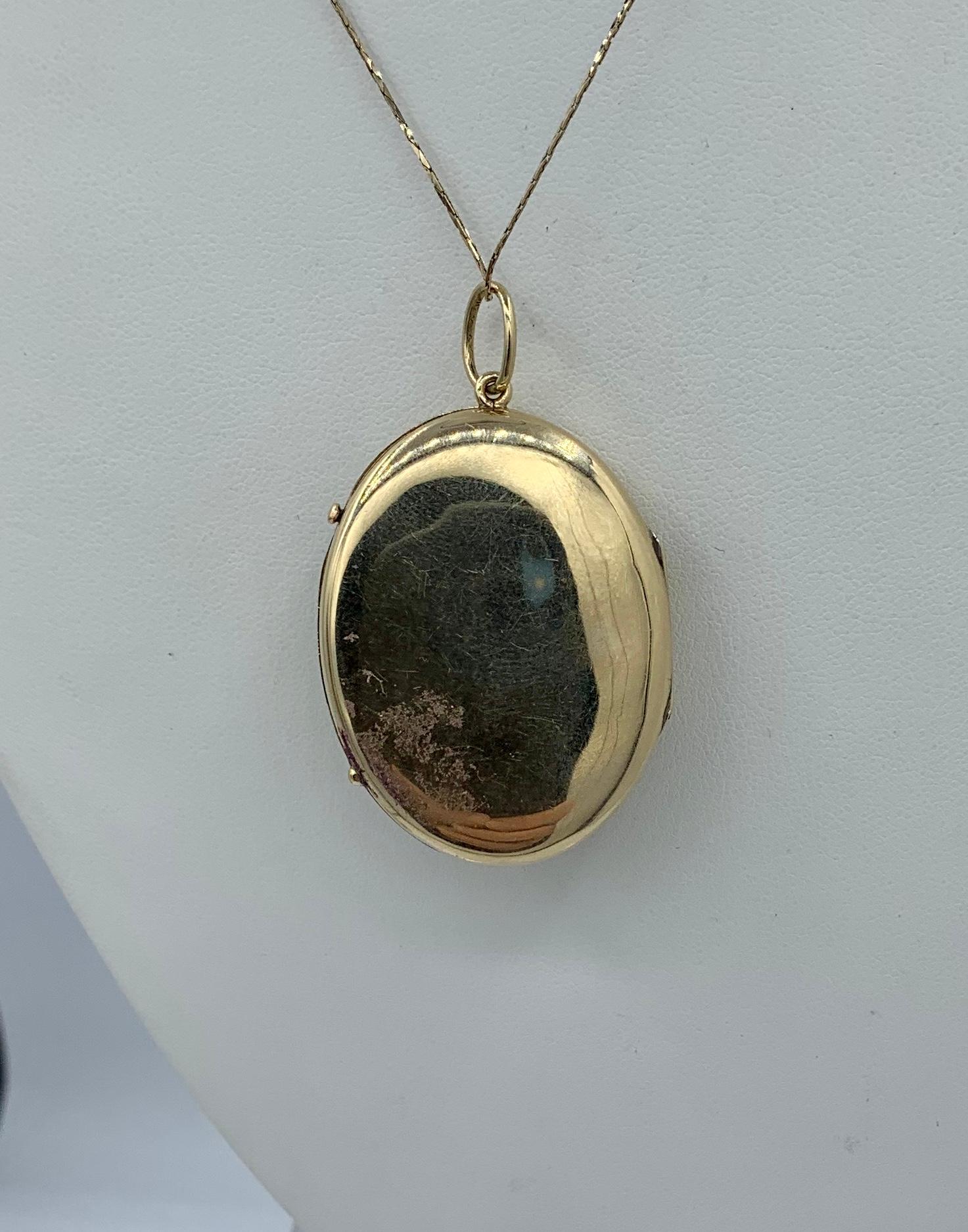Belle Epoque Schweizer Emaille Porträt Medaillon Halskette 14 Karat Gold 7