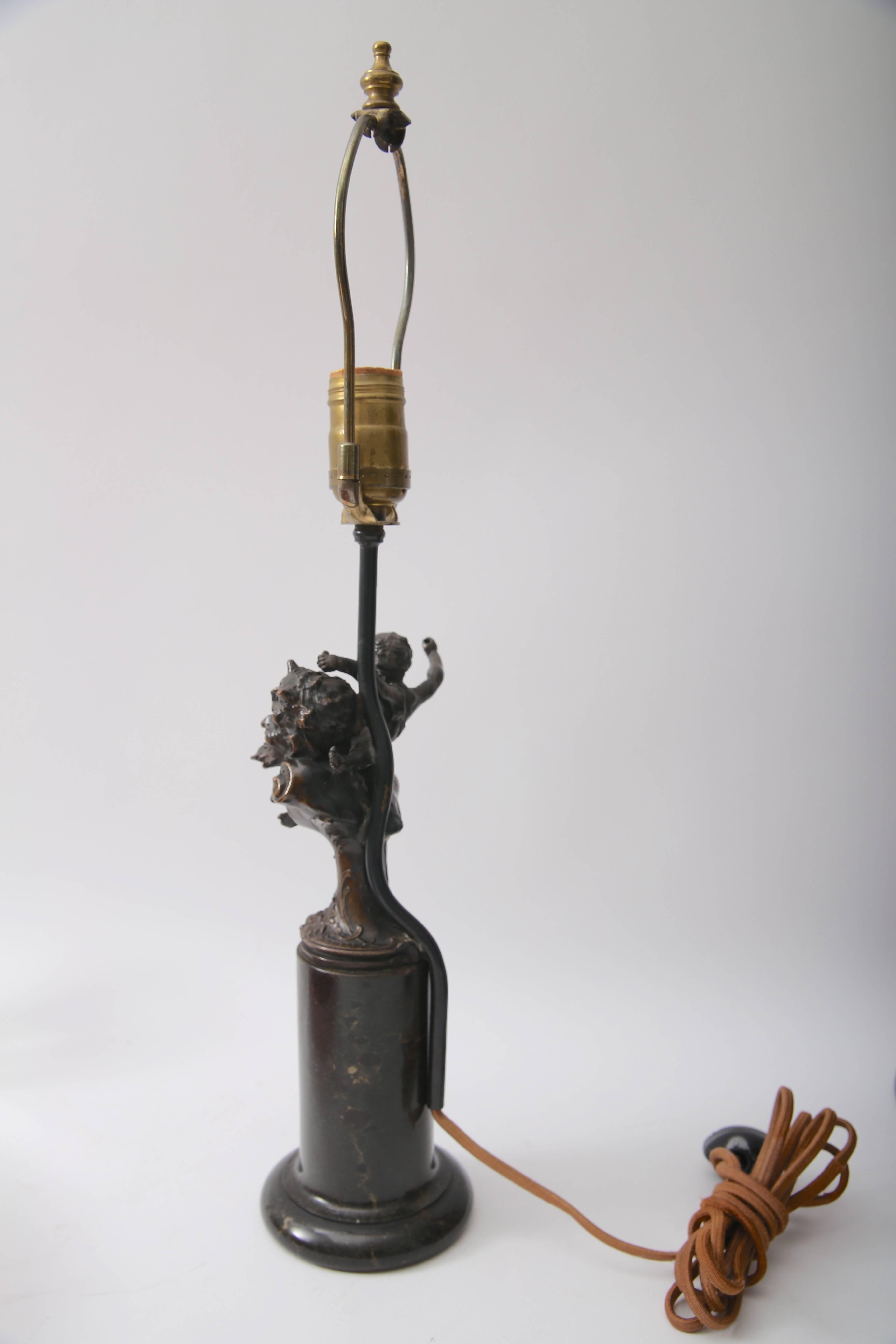 French Belle Epoque Table Lamp with Satyr and Putti