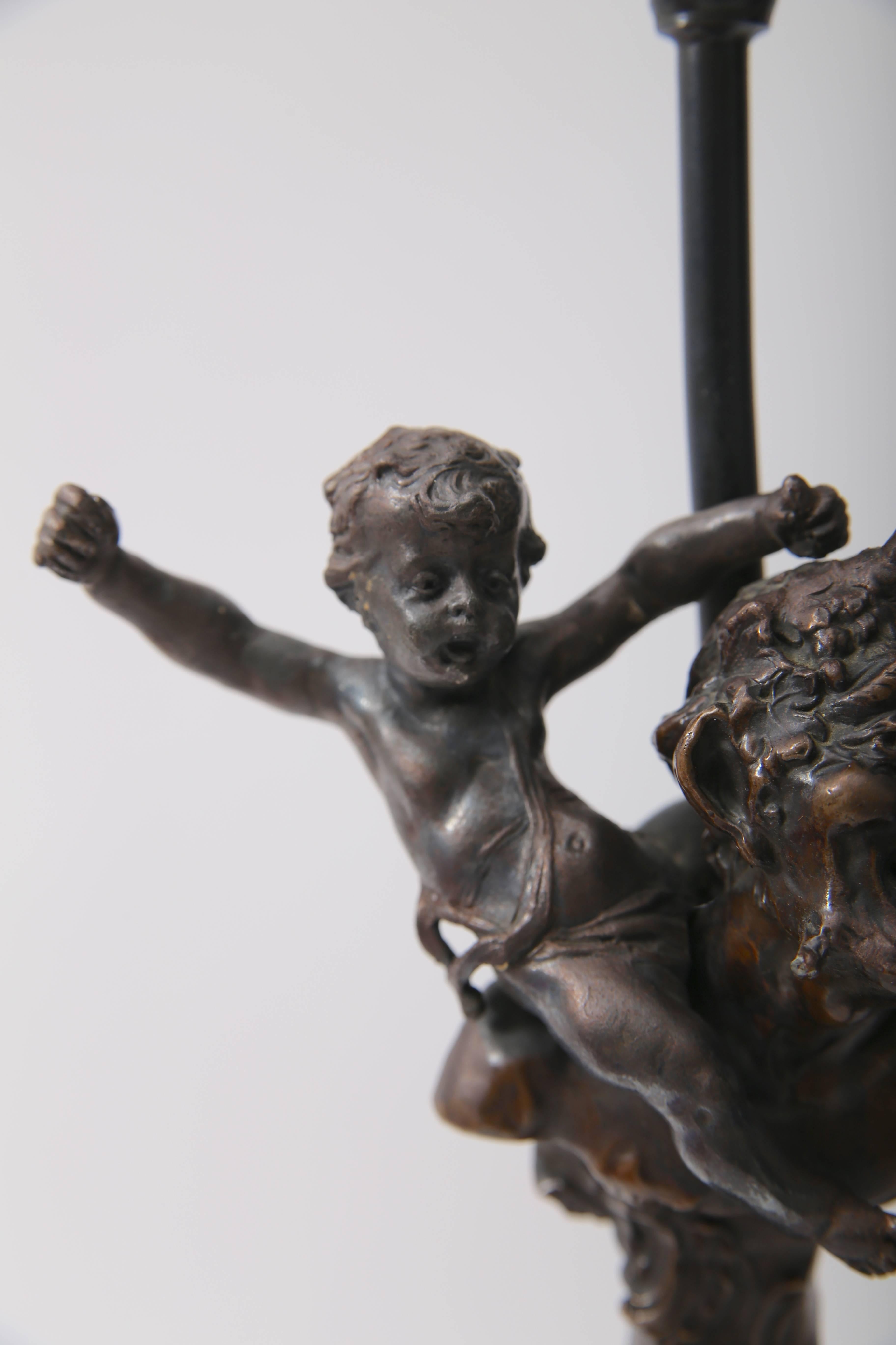 Belle Epoque Table Lamp with Satyr and Putti In Good Condition In West Palm Beach, FL
