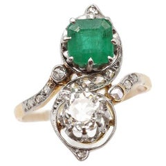 Bague Toi et Moi Belle Epoque en or 18k, émeraude 0,90 ct, diamant 0,80 ct
