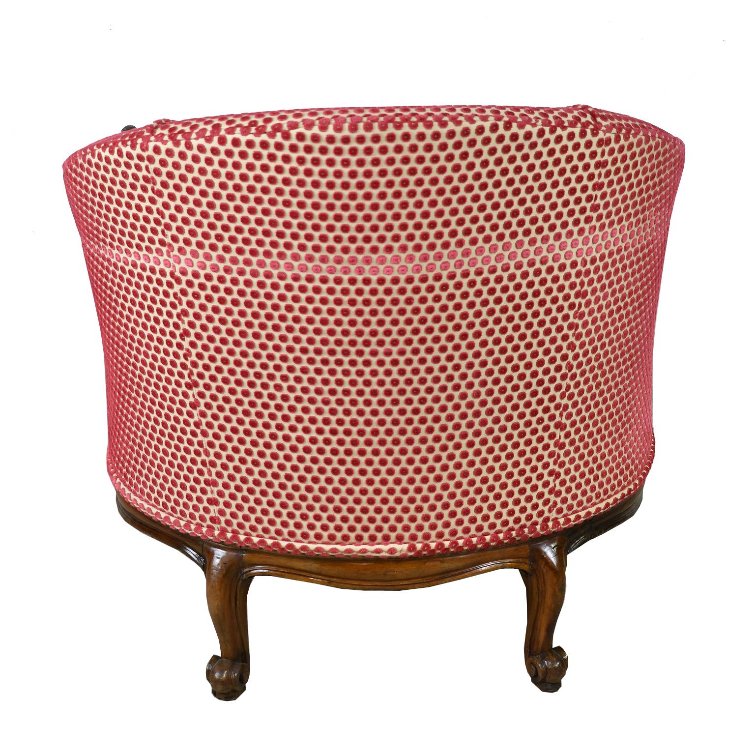 Upholstery Belle Époque Upholstered Club Chair in Rose-Colored Cut Velvet with Carved Swans