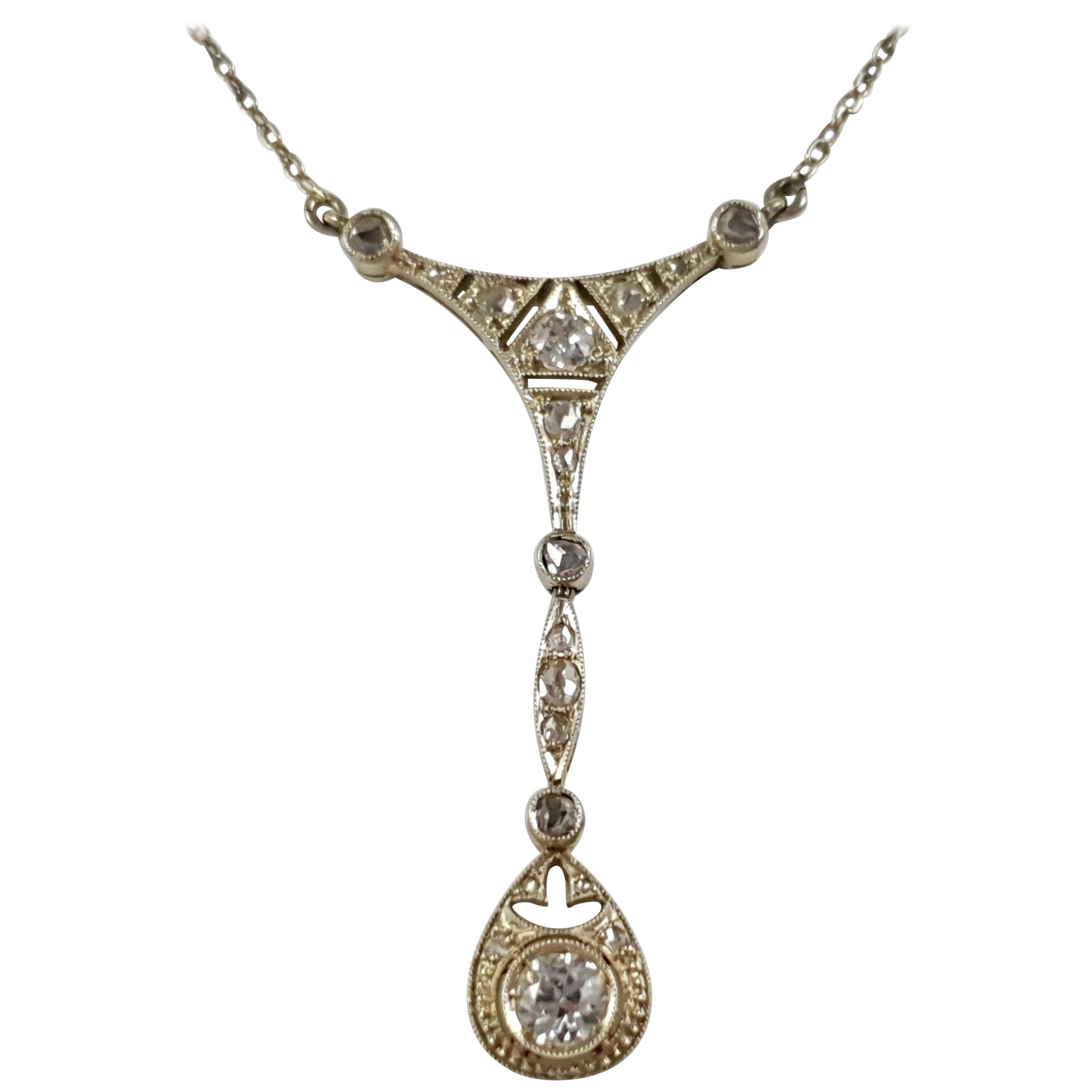 Belle Époque White Gold and Diamond Pendant Necklace, circa 1905