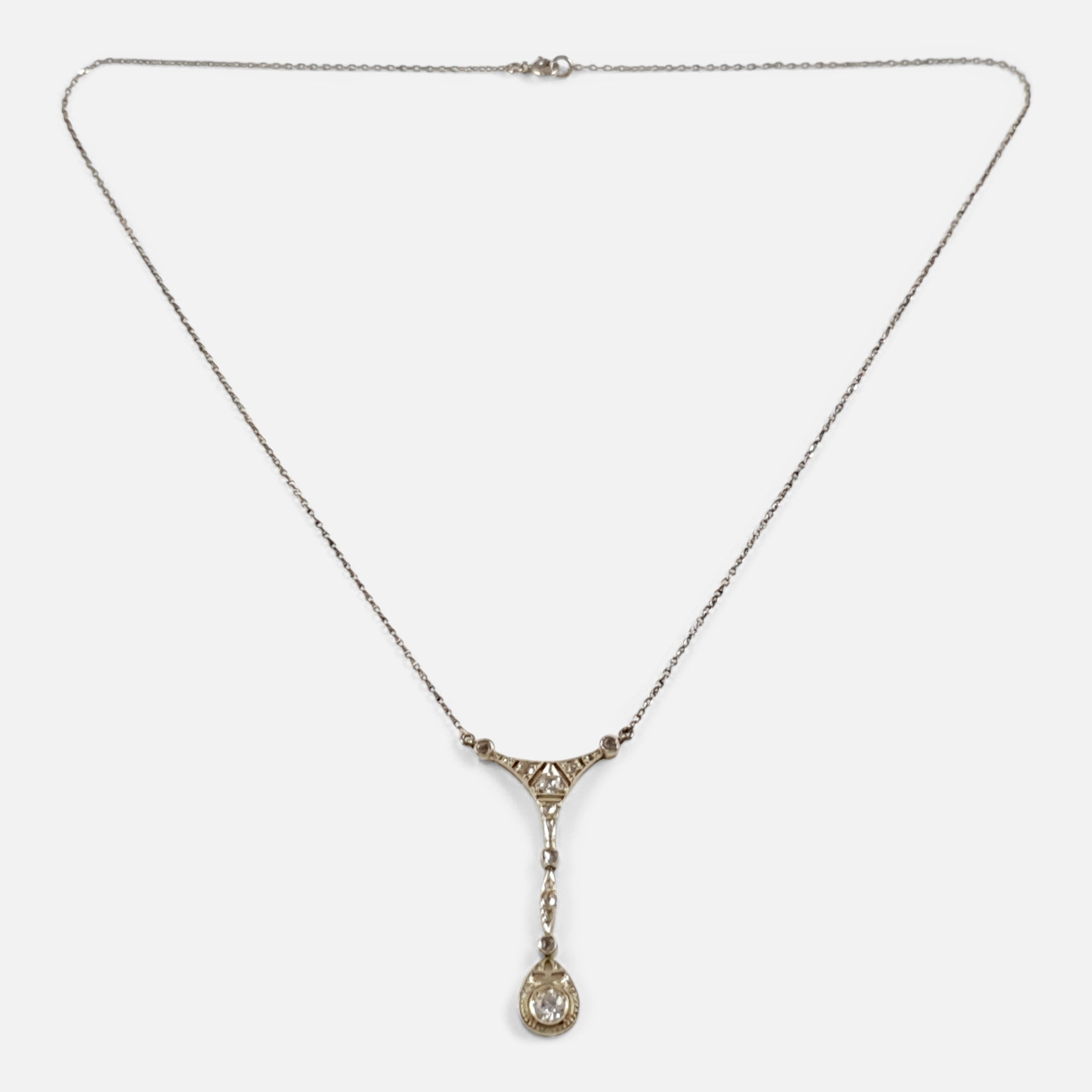 Women's Belle Époque White Gold and Diamond Pendant Necklace, circa 1905