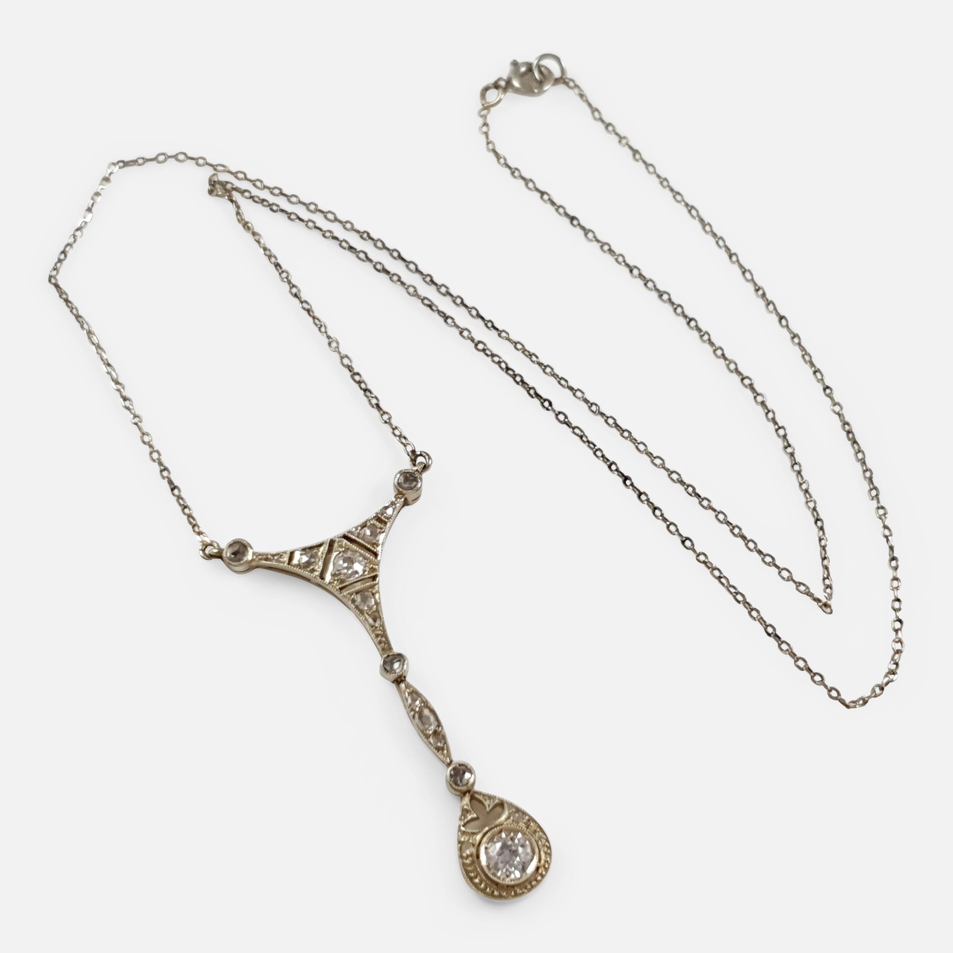 Belle Époque White Gold and Diamond Pendant Necklace, circa 1905 1