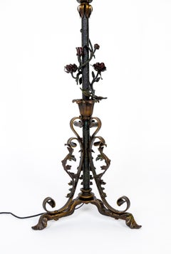 Belle Epoque Wrought Iron Rose Vine Floor Lamp
