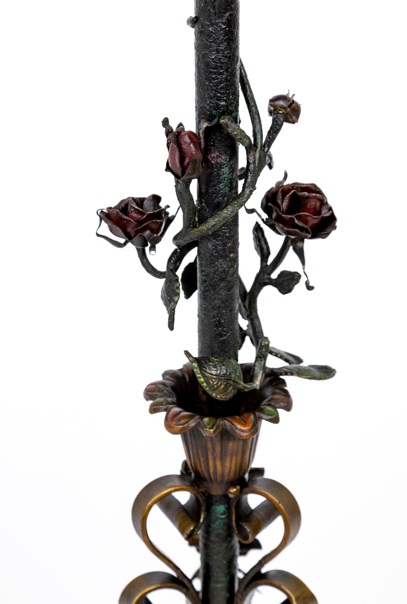 Belle Époque Belle Epoque Wrought Iron Rose Vine Floor Lamp For Sale