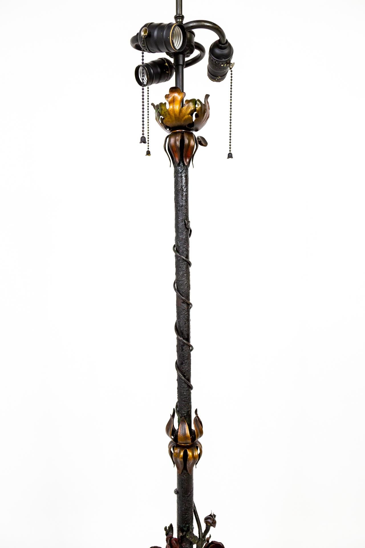 Belle Epoque Wrought Iron Rose Vine Floor Lamp In Good Condition For Sale In San Francisco, CA