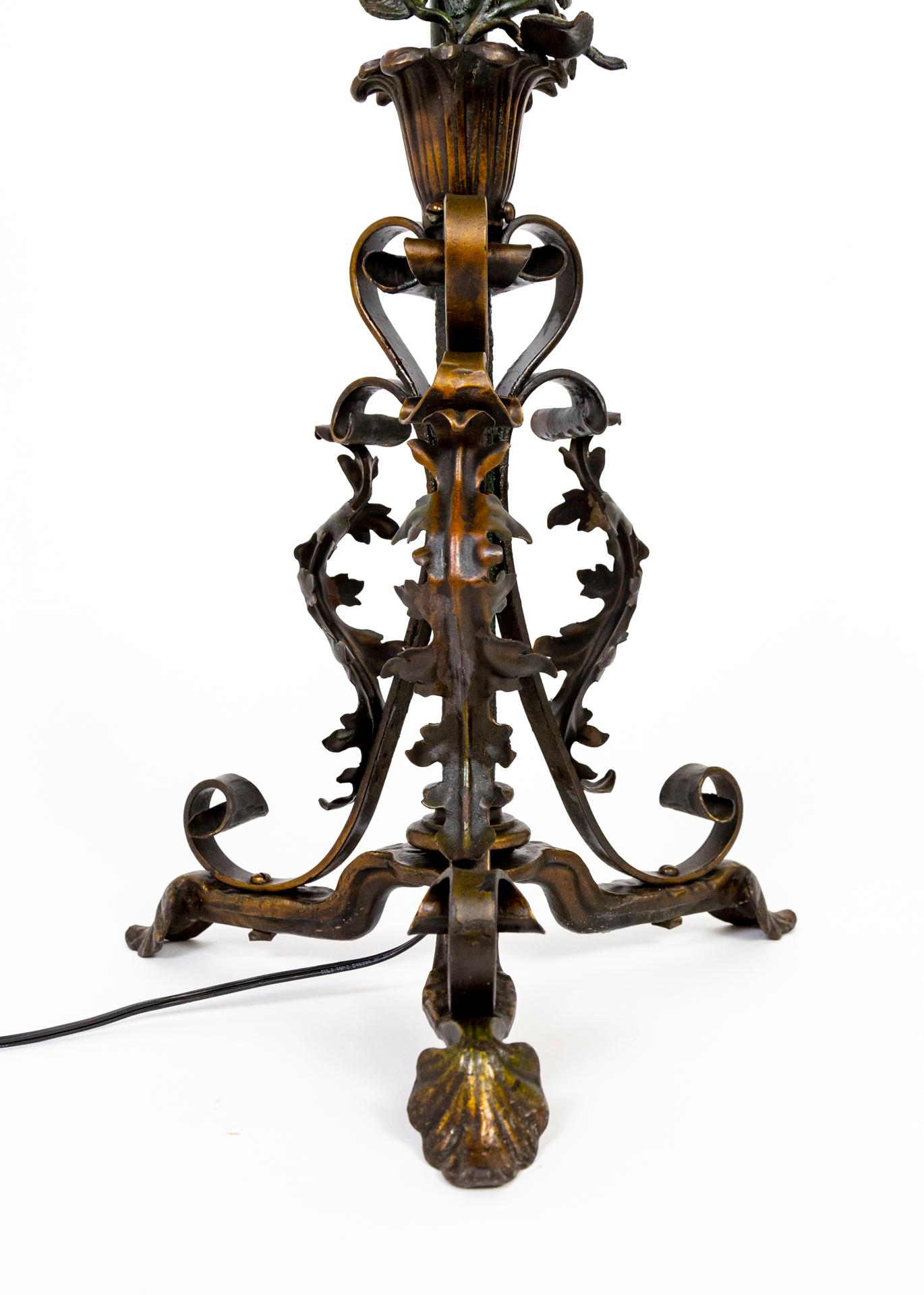 19th Century Belle Epoque Wrought Iron Rose Vine Floor Lamp For Sale