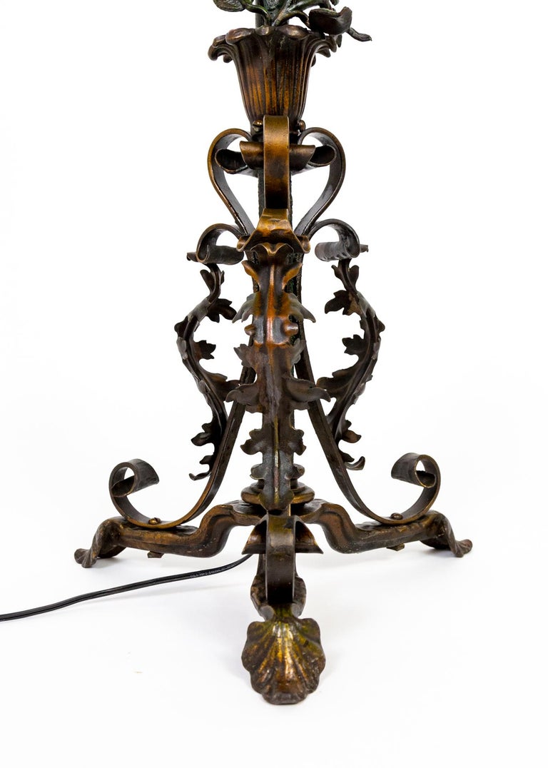Belle Epoque Wrought Iron Rose Vine Floor Lamp For Sale at 1stDibs