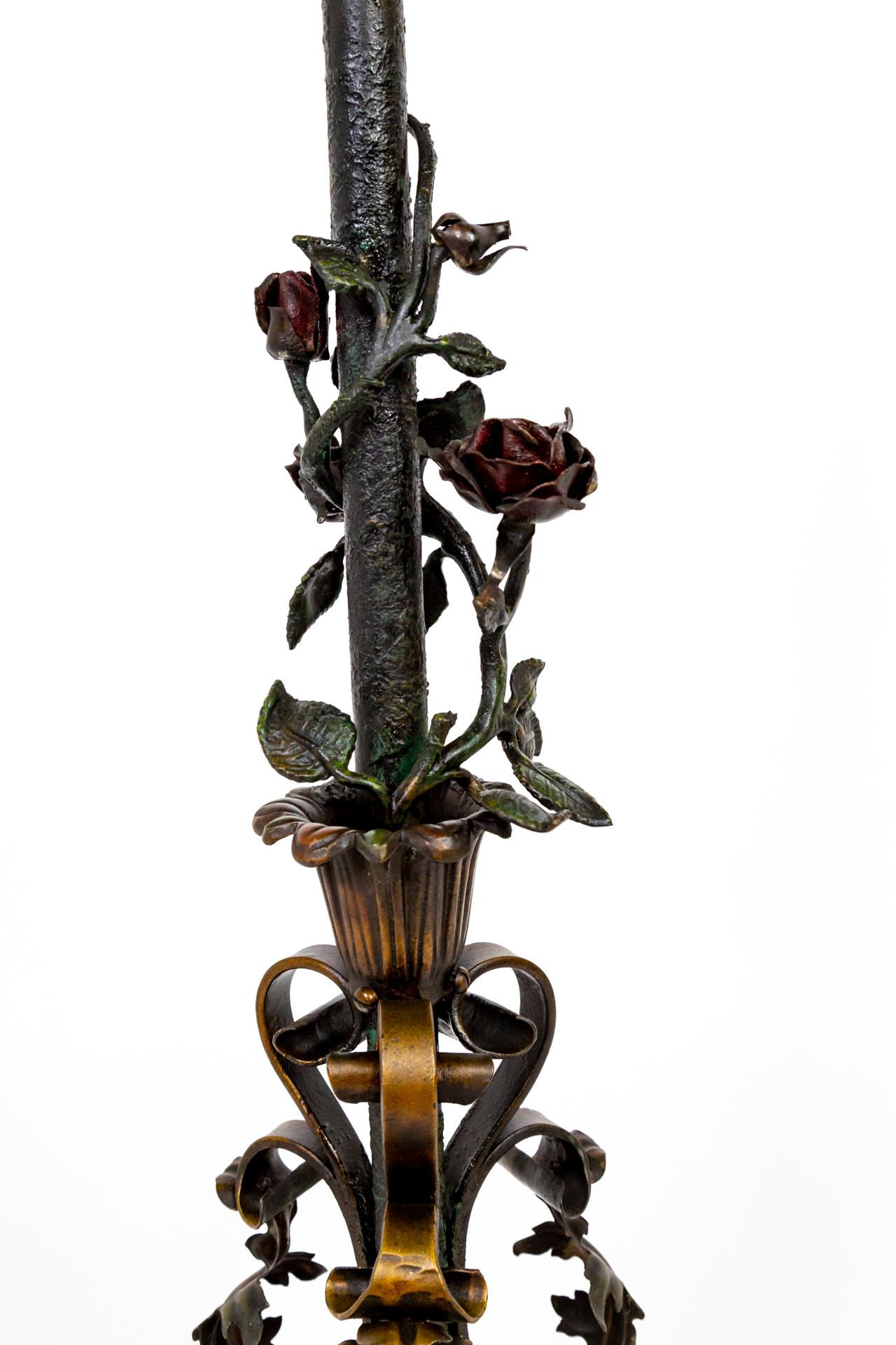 Belle Epoque Wrought Iron Rose Vine Floor Lamp For Sale 1