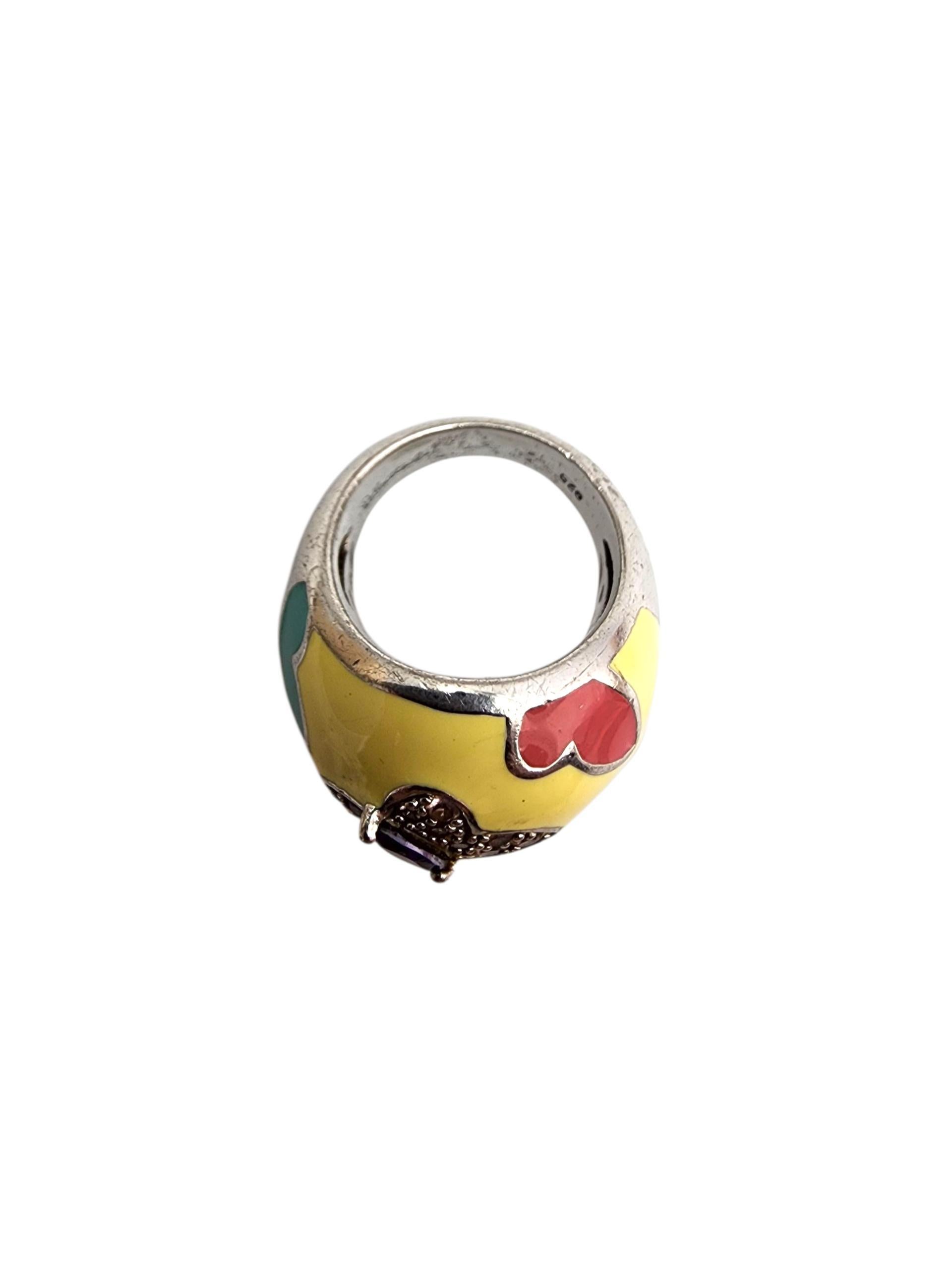 Belle Etoile Sterling Silver Enamel Butterfly Ring Size 8 #21544 In Good Condition For Sale In Washington Depot, CT