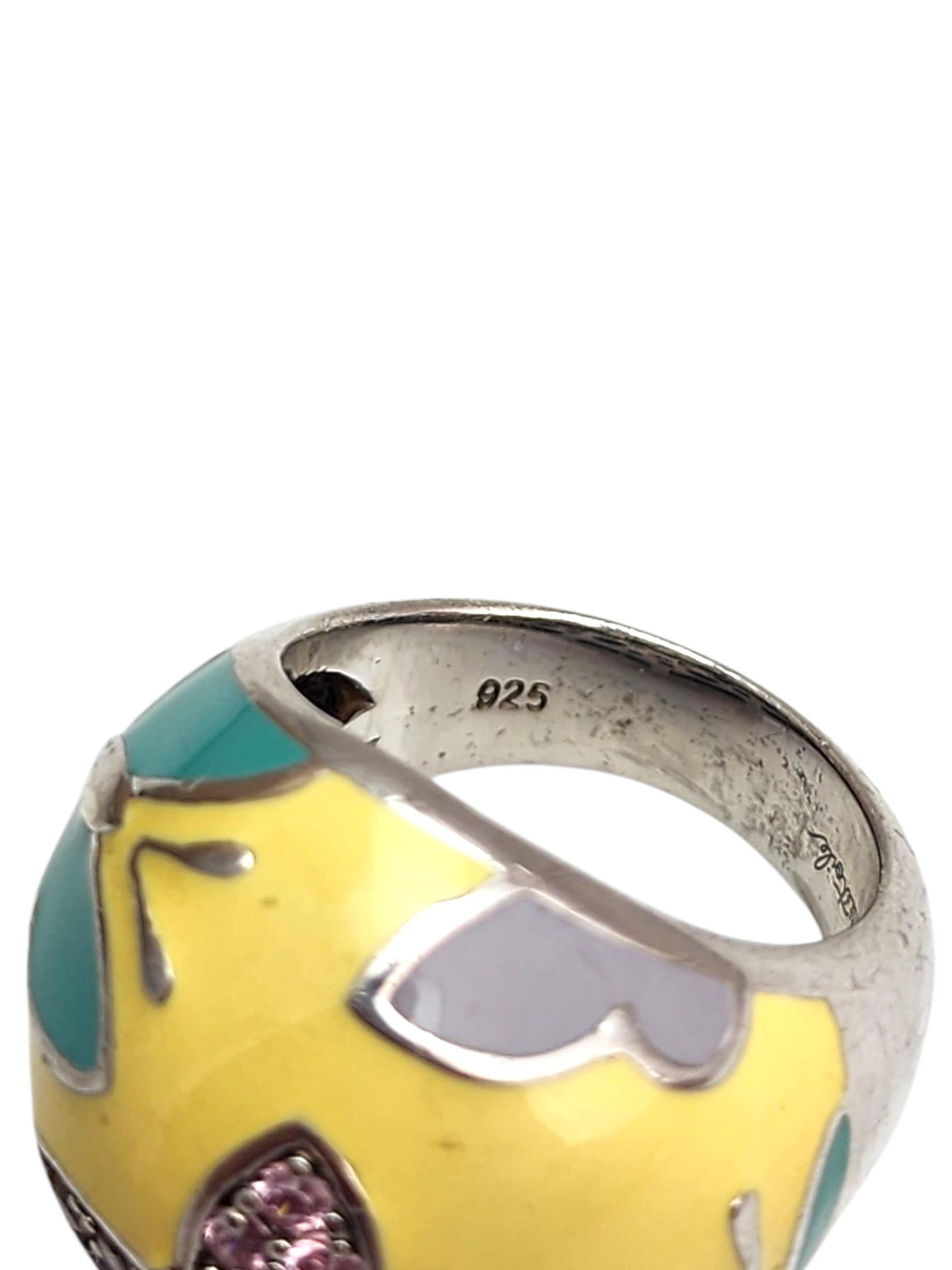 Belle Etoile Sterling Silver Enamel Butterfly Ring Size 8 #21544 For Sale 3