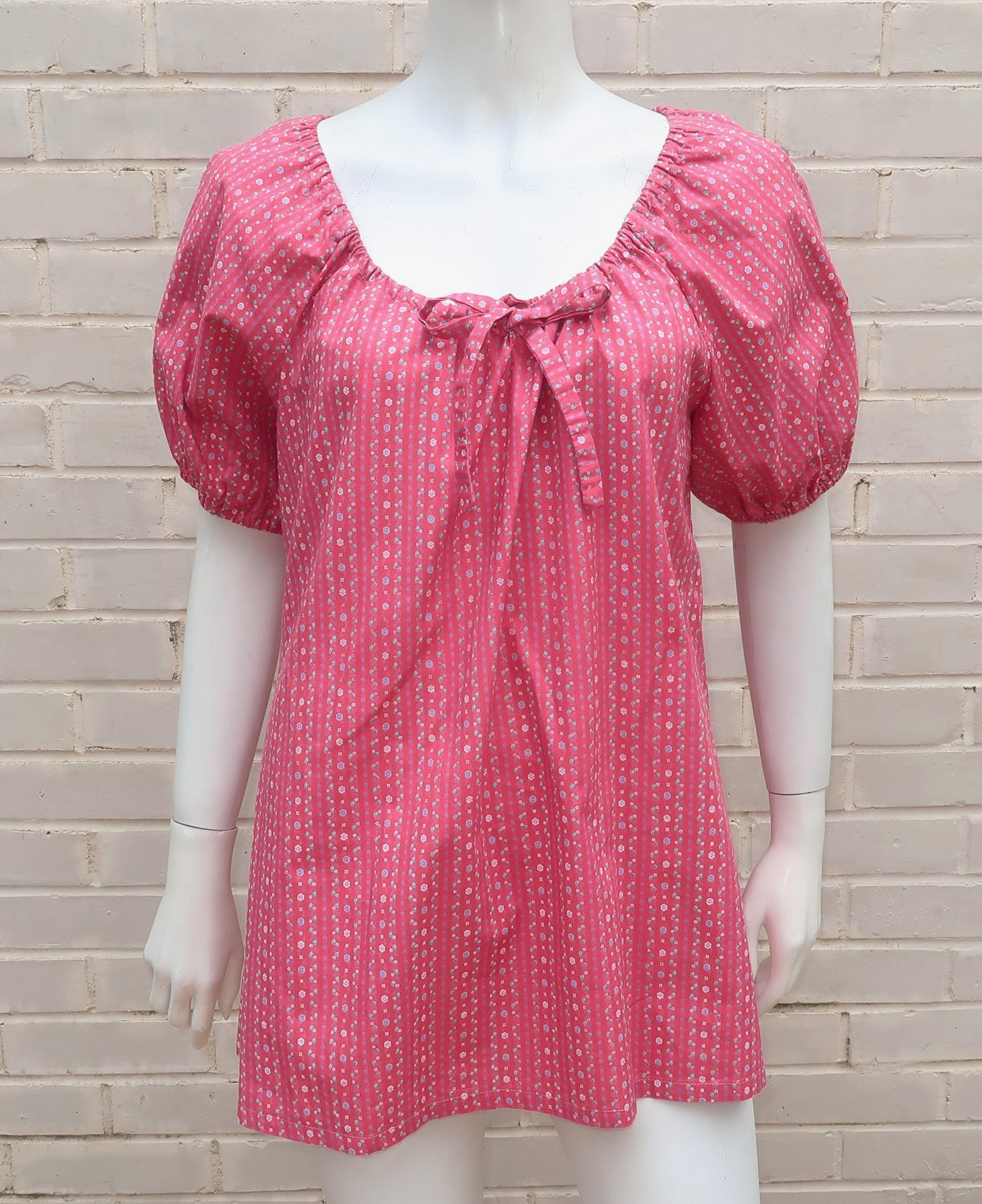 Belle France Floral Cotton Peasant Top & Skirt Dress, 1970's For Sale 3