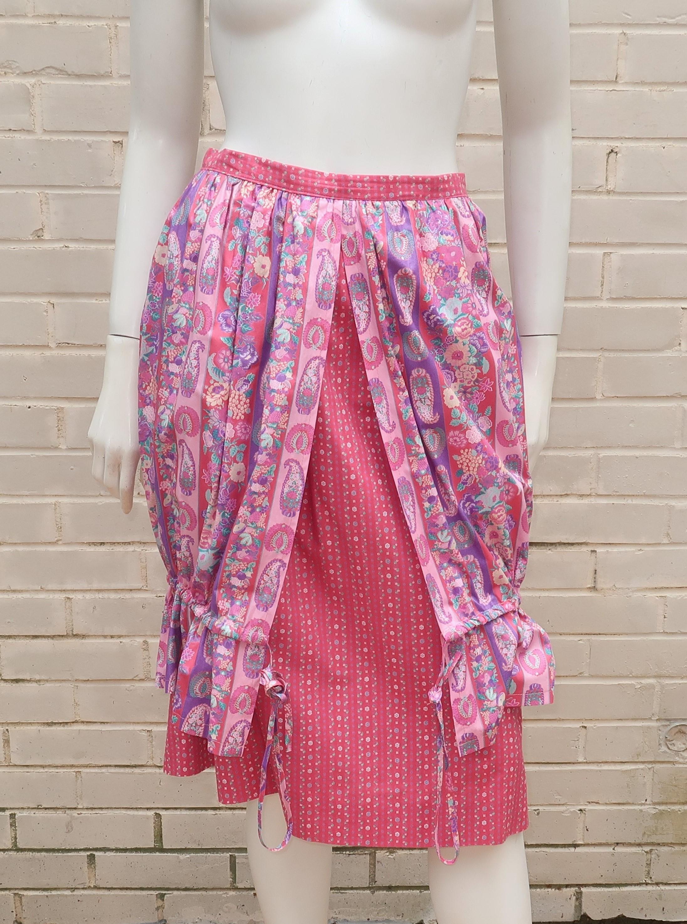 Belle France Floral Cotton Peasant Top & Skirt Dress, 1970's For Sale 4