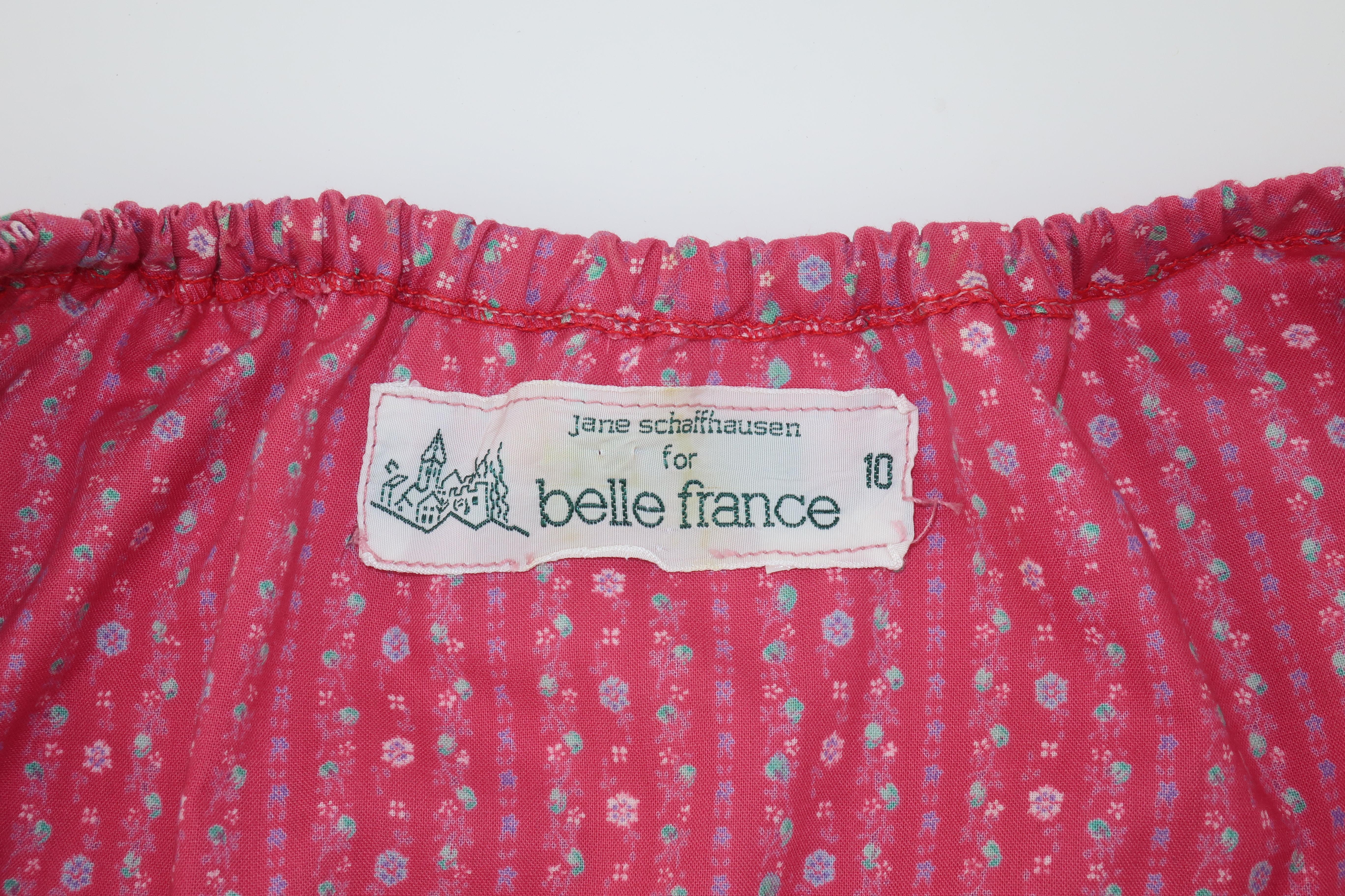 Belle France Floral Cotton Peasant Top & Skirt Dress, 1970's For Sale 6