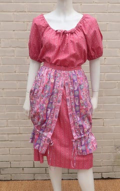 Belle France Floral Cotton Peasant Top & Skirt Dress, 1970's
