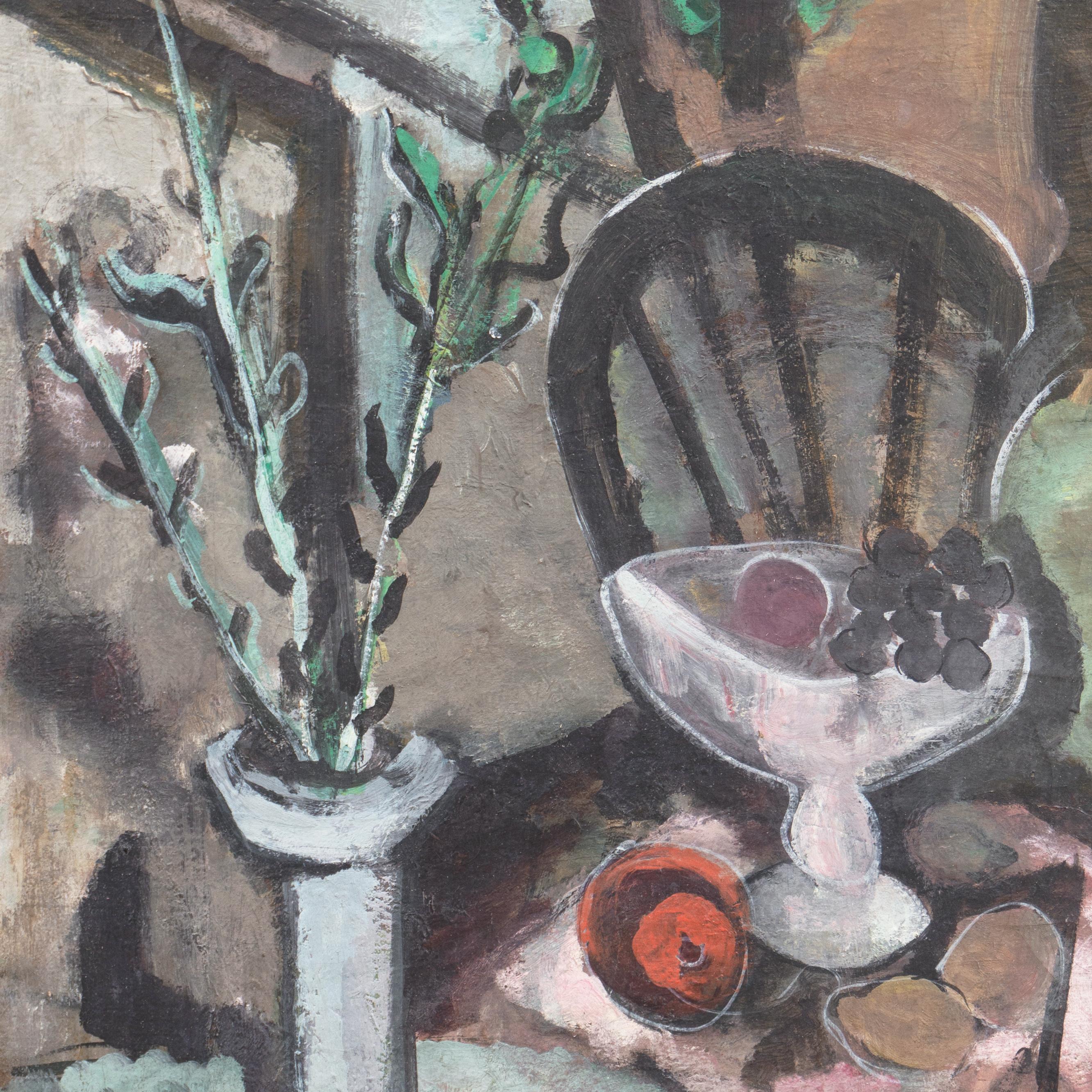 „Interior with Still Life“, Dallas Art Museum, Modernistisches Ölgemälde, Künstlerin als Frau (Post-Impressionismus), Painting, von Belle Golinko