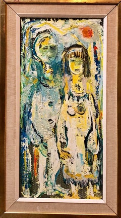 Untitled Couple Mid Century Jewish Expressionist OIl Painting