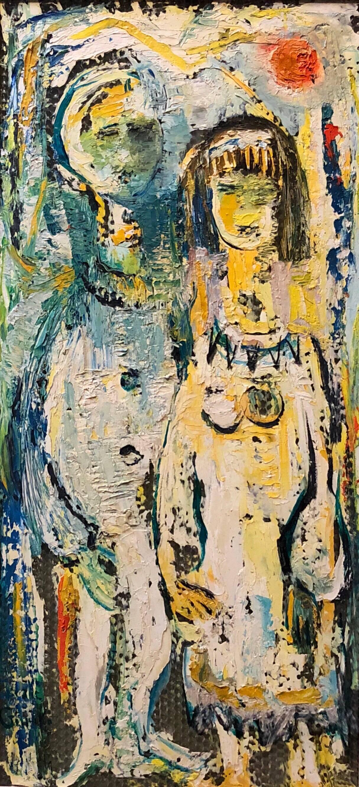 Belle Golinko Figurative Painting – Ohne Titel, Paar jüdisches expressionistisches OIl-Gemälde aus der Mitte des Jahrhunderts