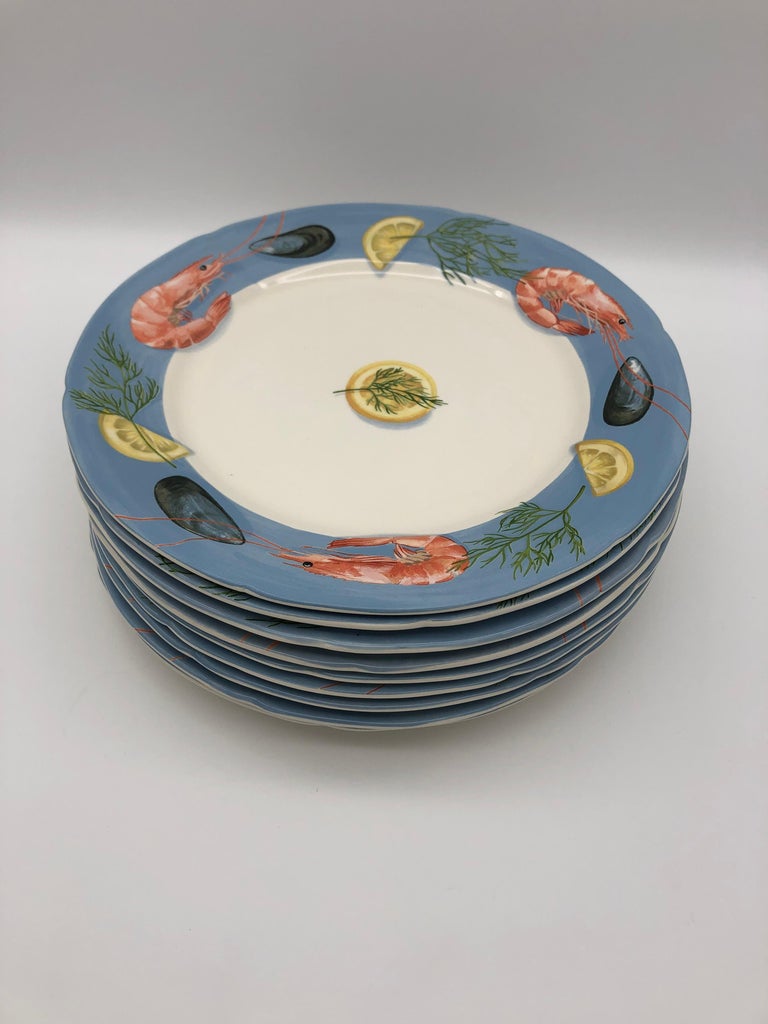 Belleîle by Gien France Seafood Plates, 9 Dinner Plates at 1stDibs