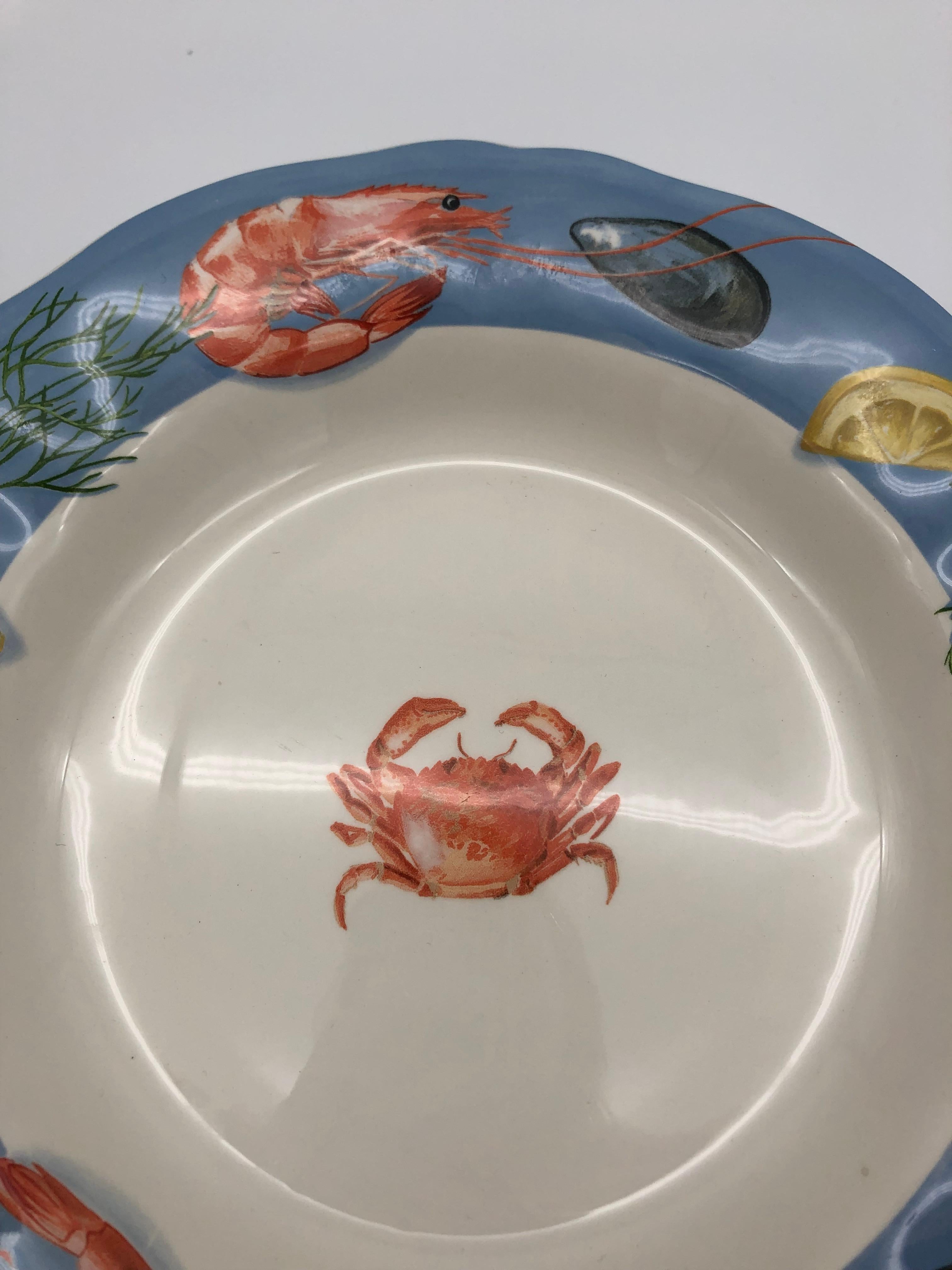 Belleîle by Gien France Seafood Plates, 9 Soup Plates For Sale at 1stDibs