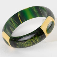 Belle Kogan Bakelite Bracelet Bangle with Laminated Elongated Dots